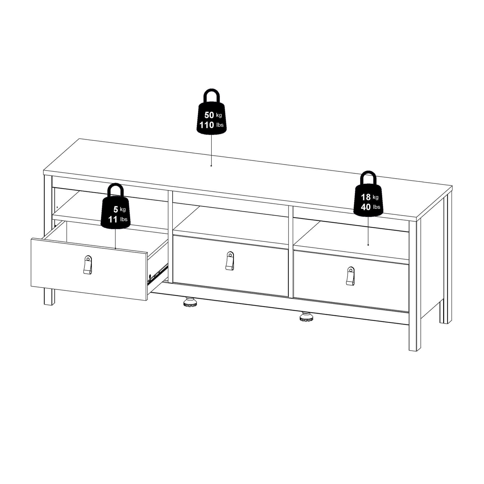 Barcelona TV-Unit 3 Drawers in Jackson Hickory Oak - INSIDE HOUSE