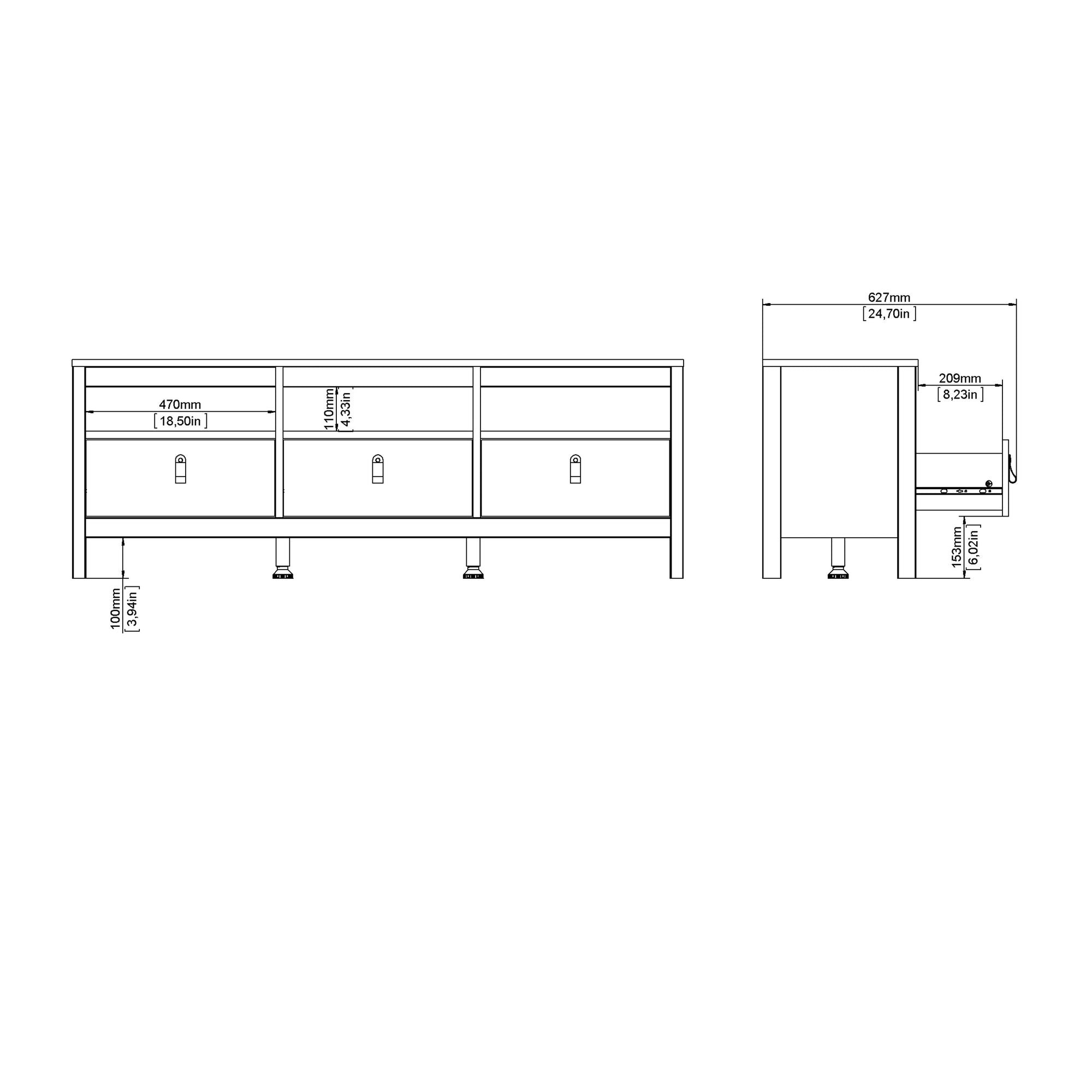 Barcelona TV Unit 3 Drawers in White - INSIDE HOUSE