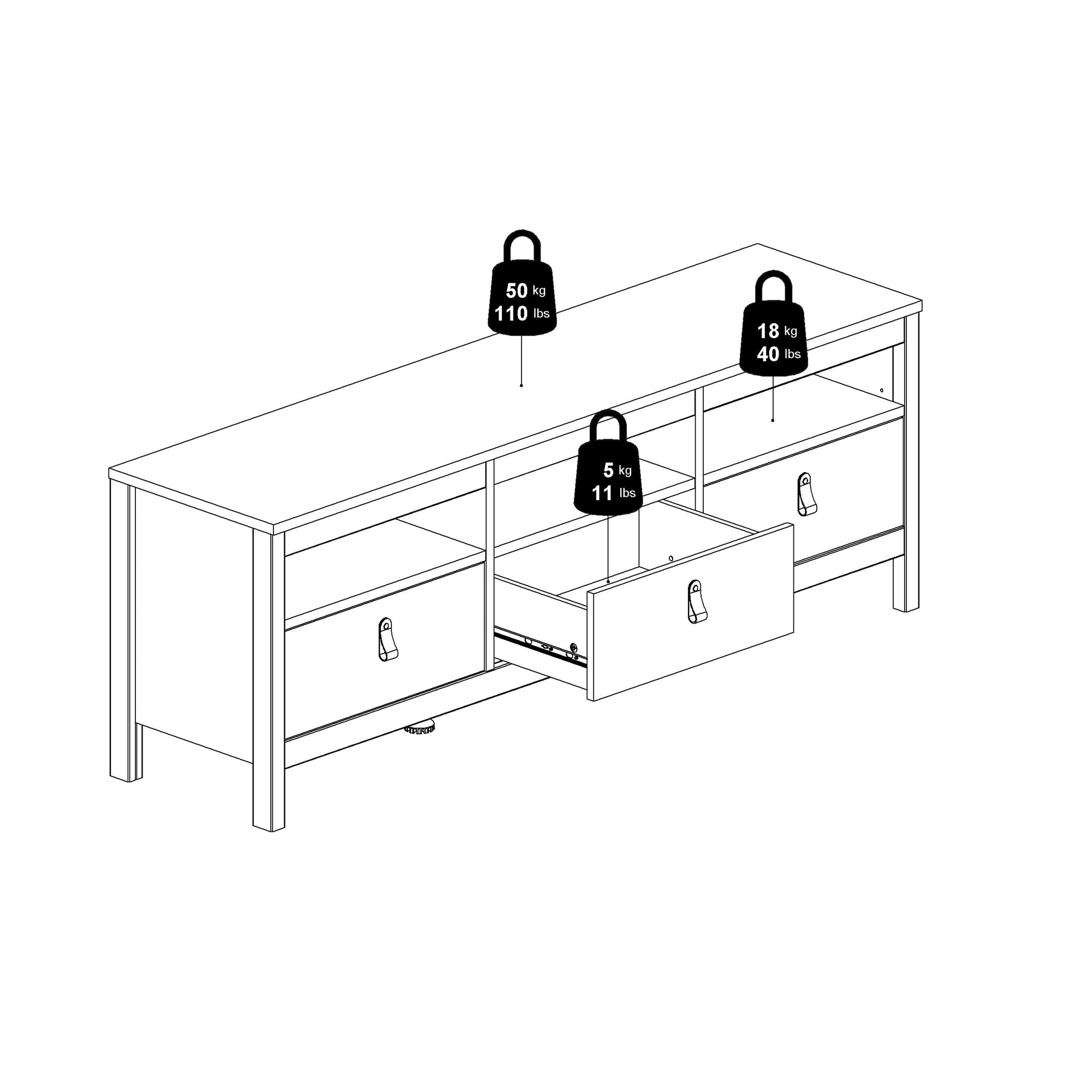 Barcelona TV Unit 3 Drawers in White - INSIDE HOUSE