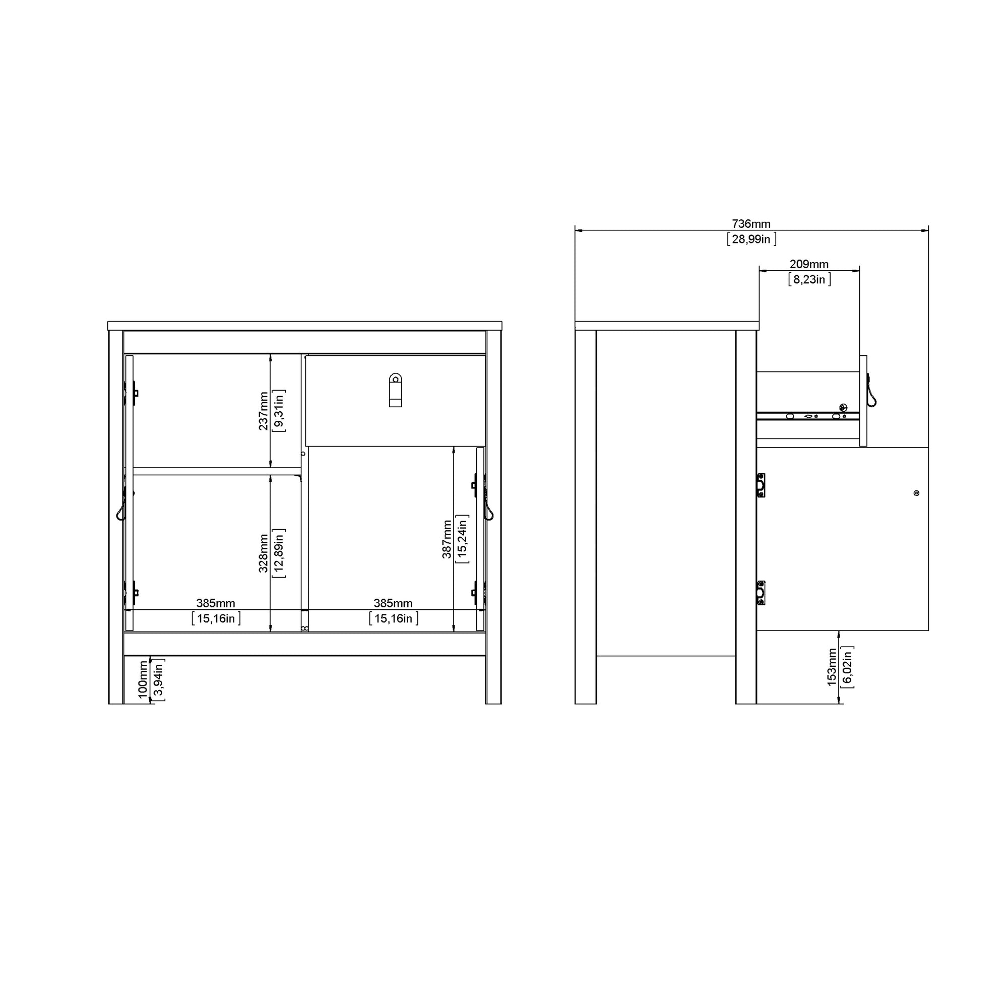 Barcelona Sideboard 2 Doors 1 Drawer in Matt Black - INSIDE HOUSE