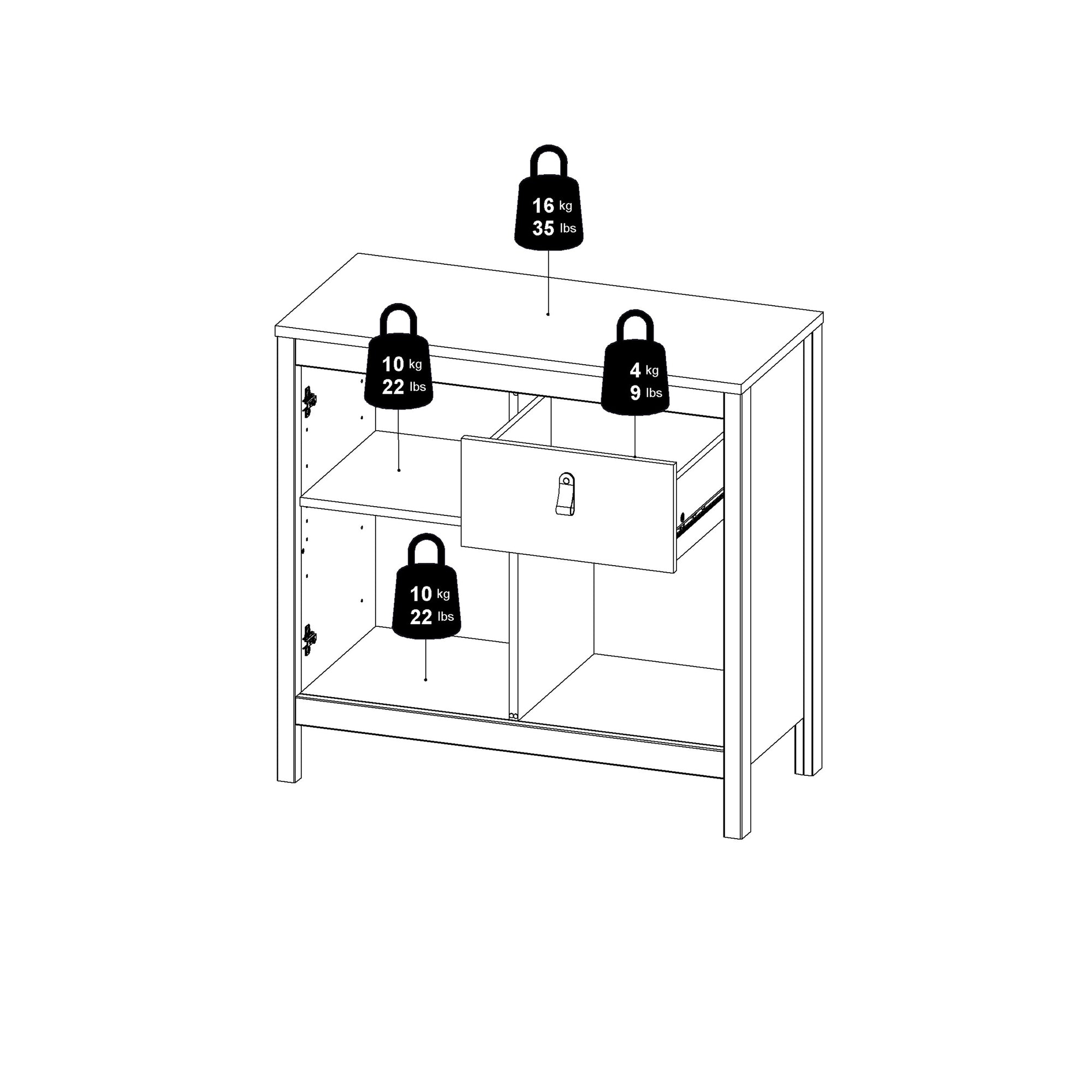 Barcelona Sideboard 2 Doors 1 Drawer in Matt Black - INSIDE HOUSE