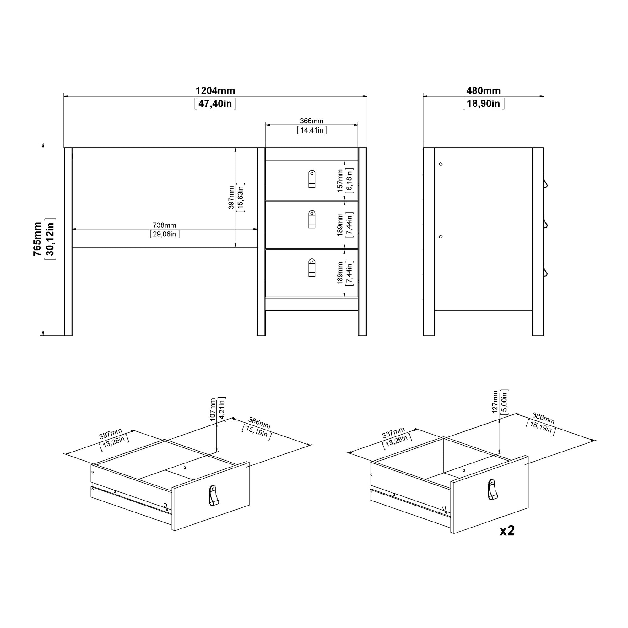 Barcelona Desk 3 Drawers in White - INSIDE HOUSE