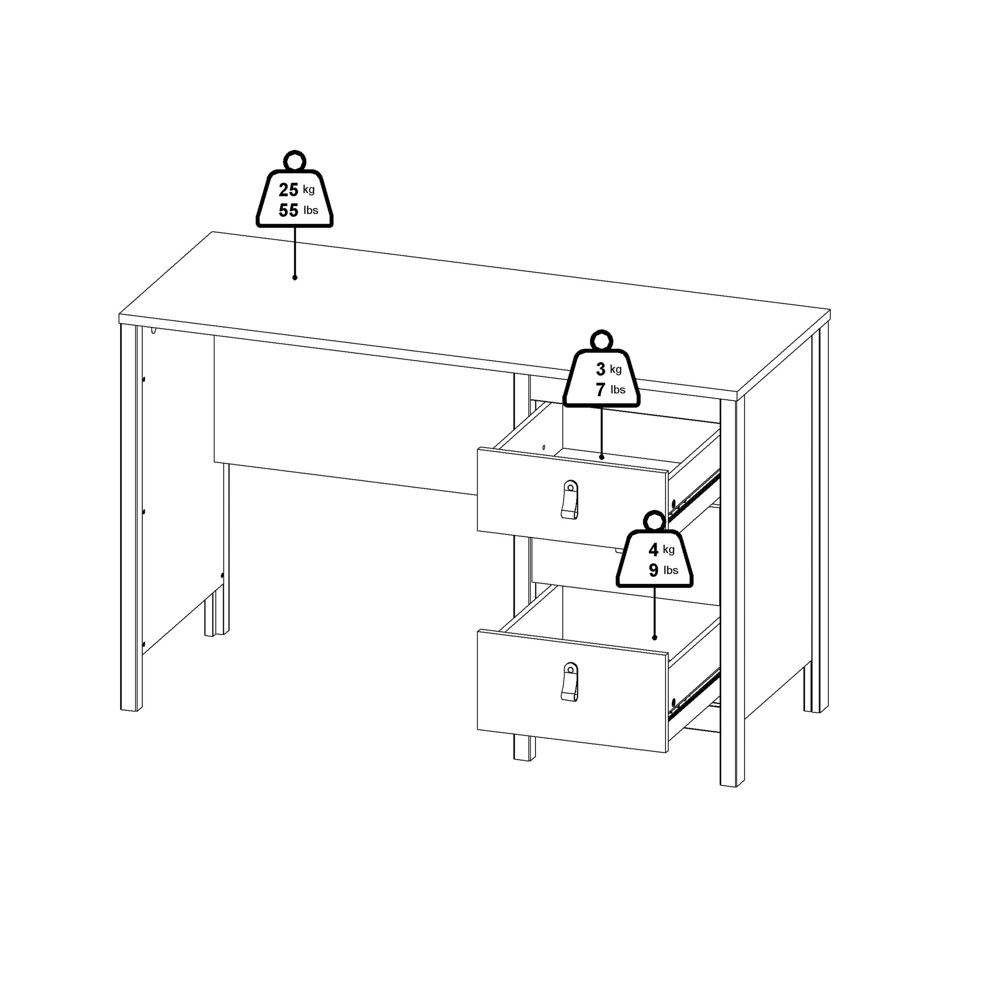 Barcelona Desk 3 Drawers in White - INSIDE HOUSE