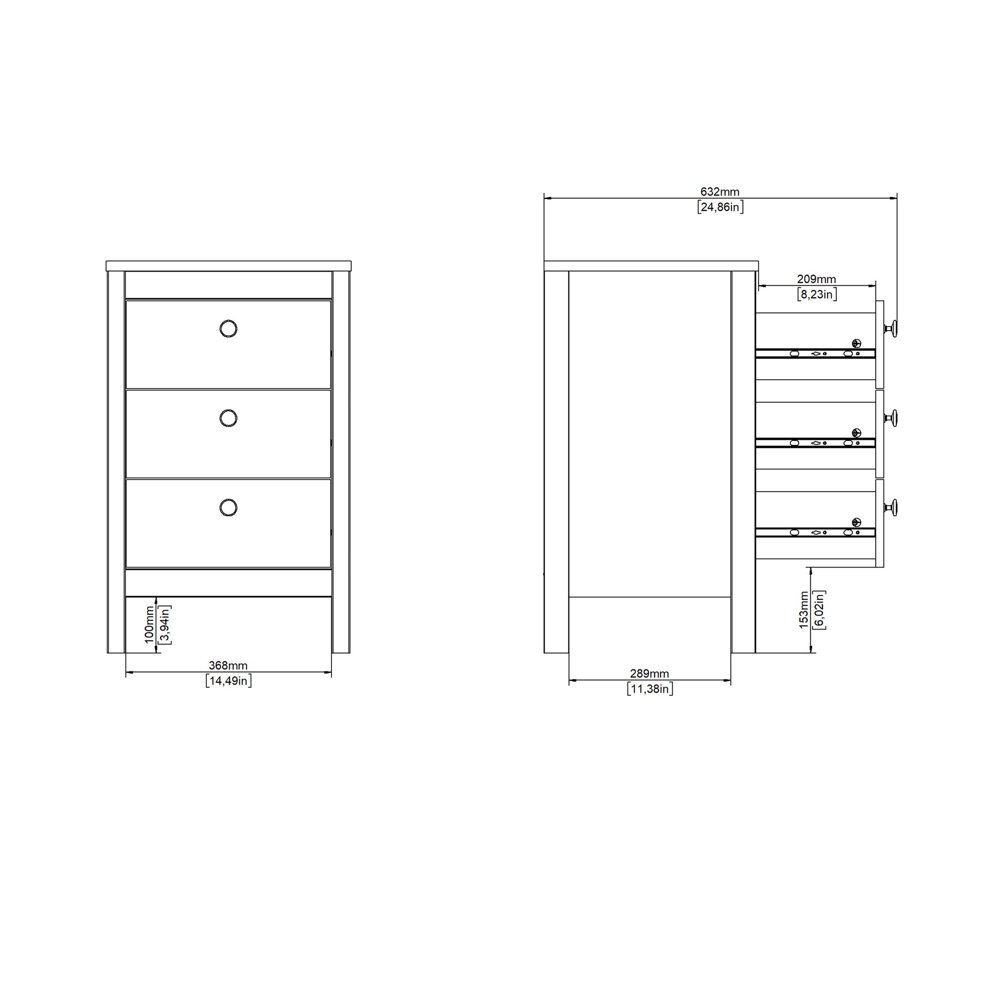 Barcelona Bedside Table 3 Drawers in Matt Black - INSIDE HOUSE