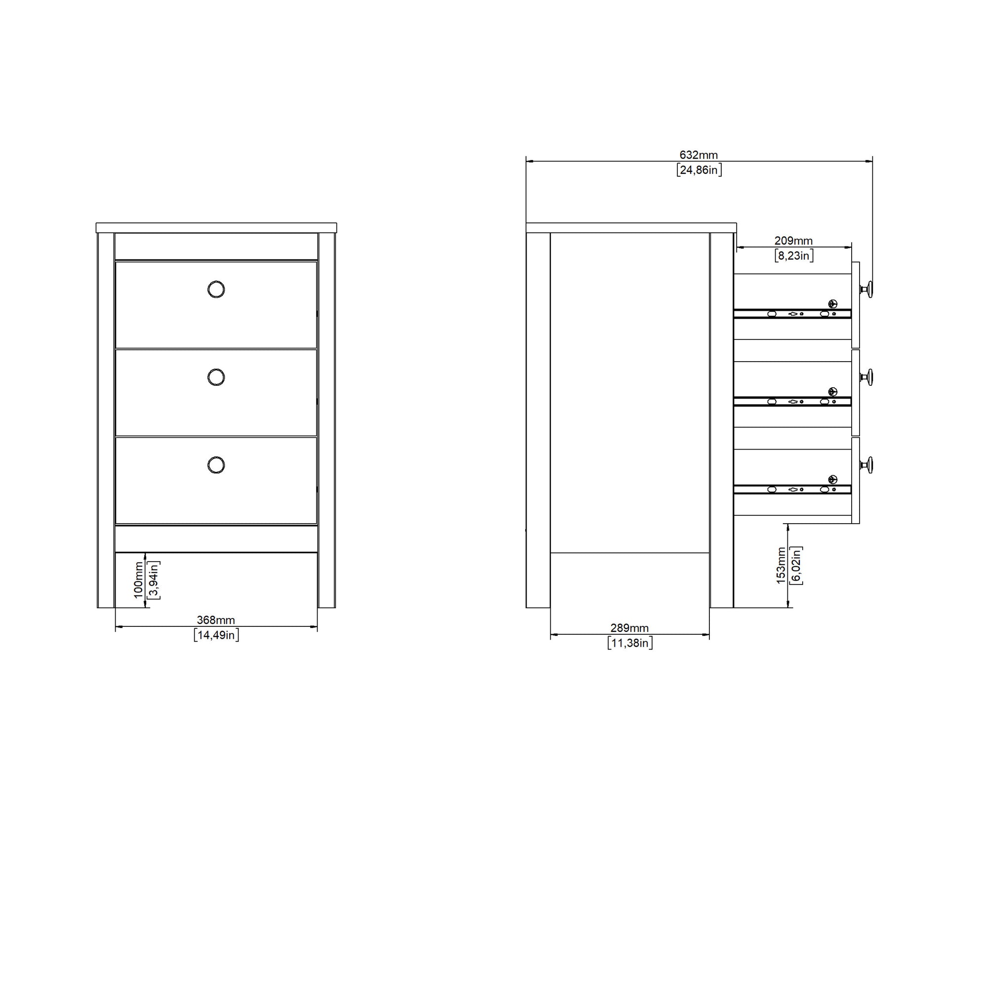 Barcelona Bedside Table 3 Drawers in Jackson Hickory Oak - INSIDE HOUSE