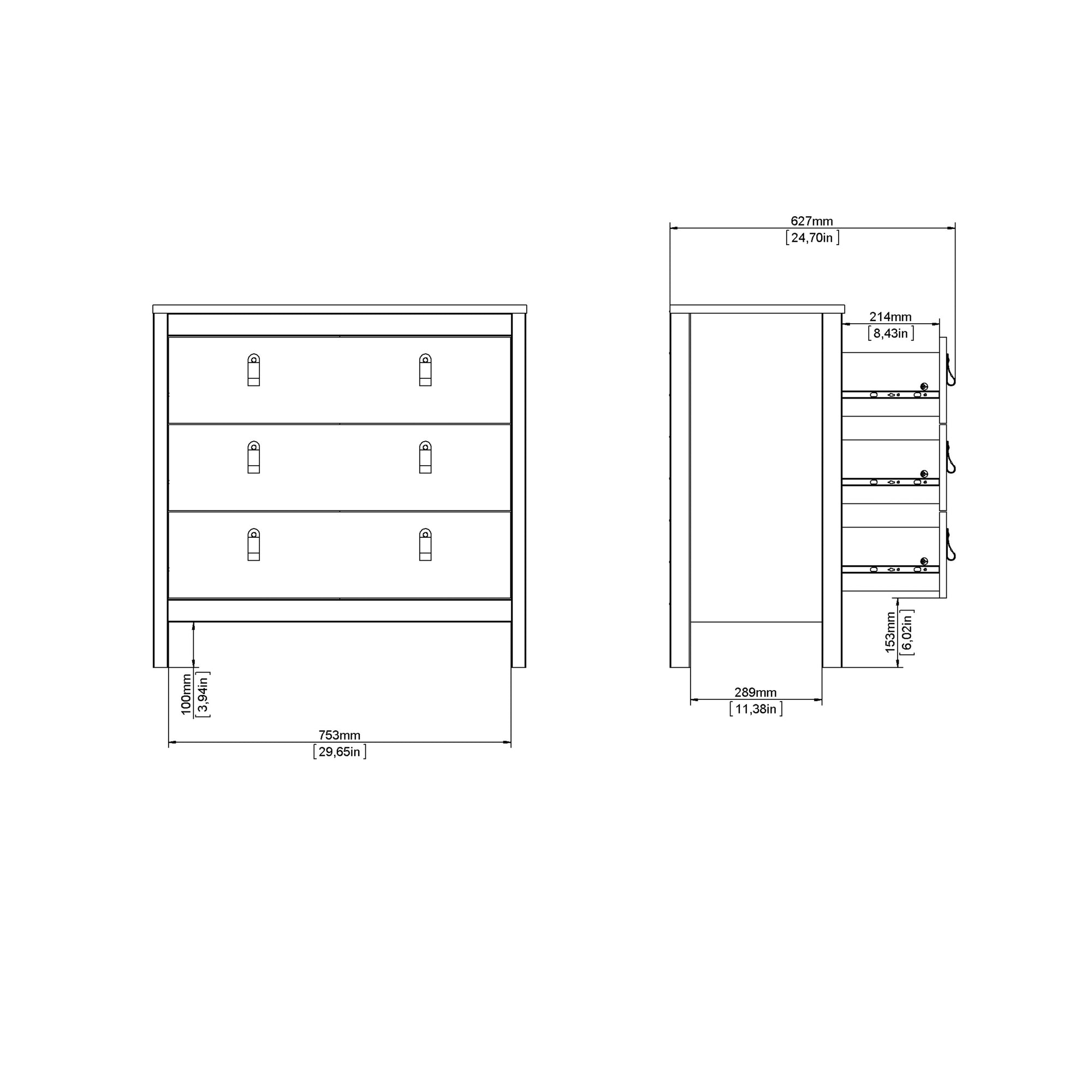 Barcelona Chest 3 Drawers in Matt Black - INSIDE HOUSE