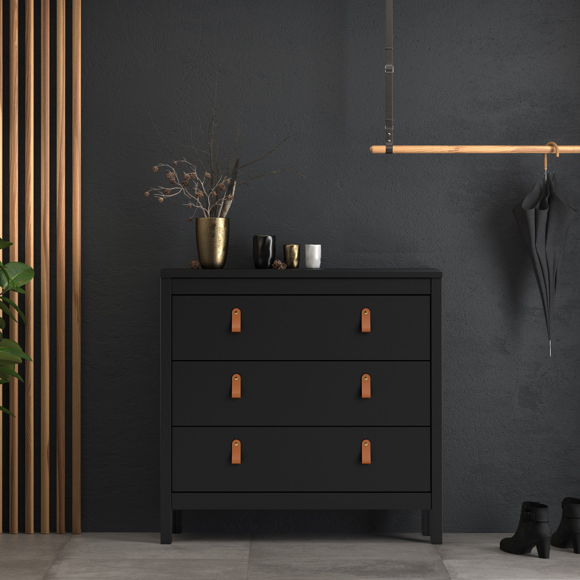 Barcelona Chest 3 Drawers in Matt Black - INSIDE HOUSE