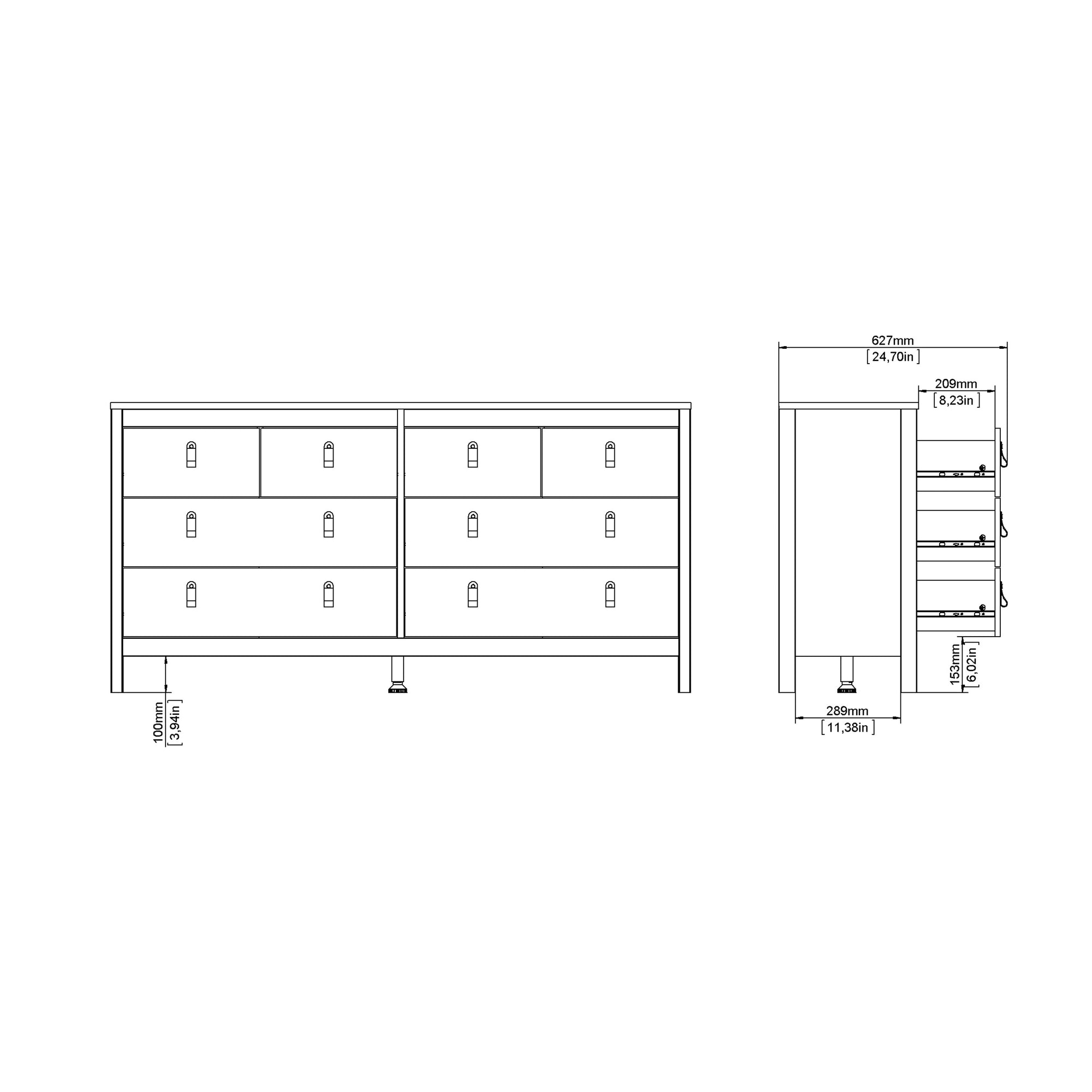 Barcelona Double Dresser 4+4 Drawers in Matt Black - INSIDE HOUSE