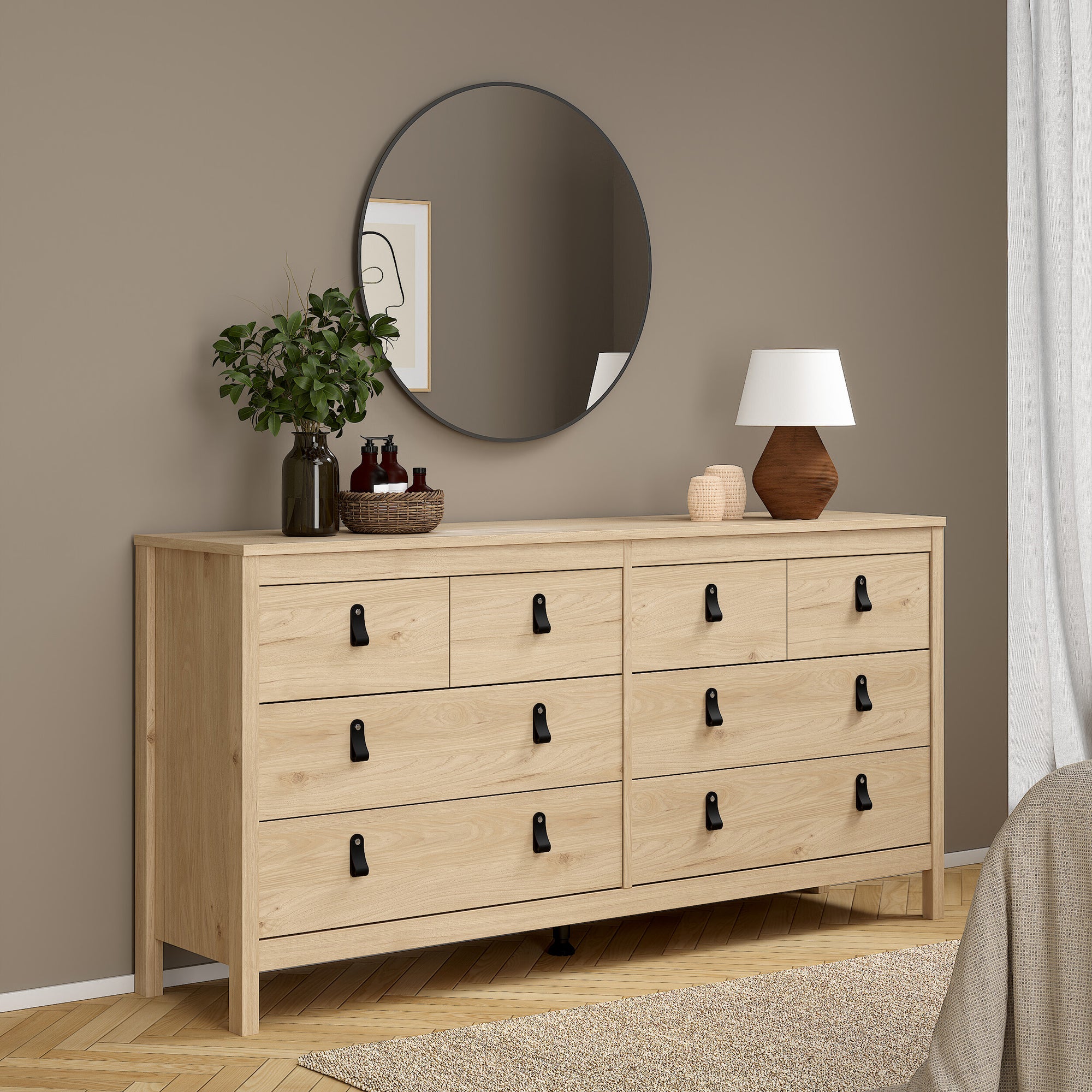 Barcelona Double Dresser 4+4 Drawers in Jackson Hickory Oak - INSIDE HOUSE