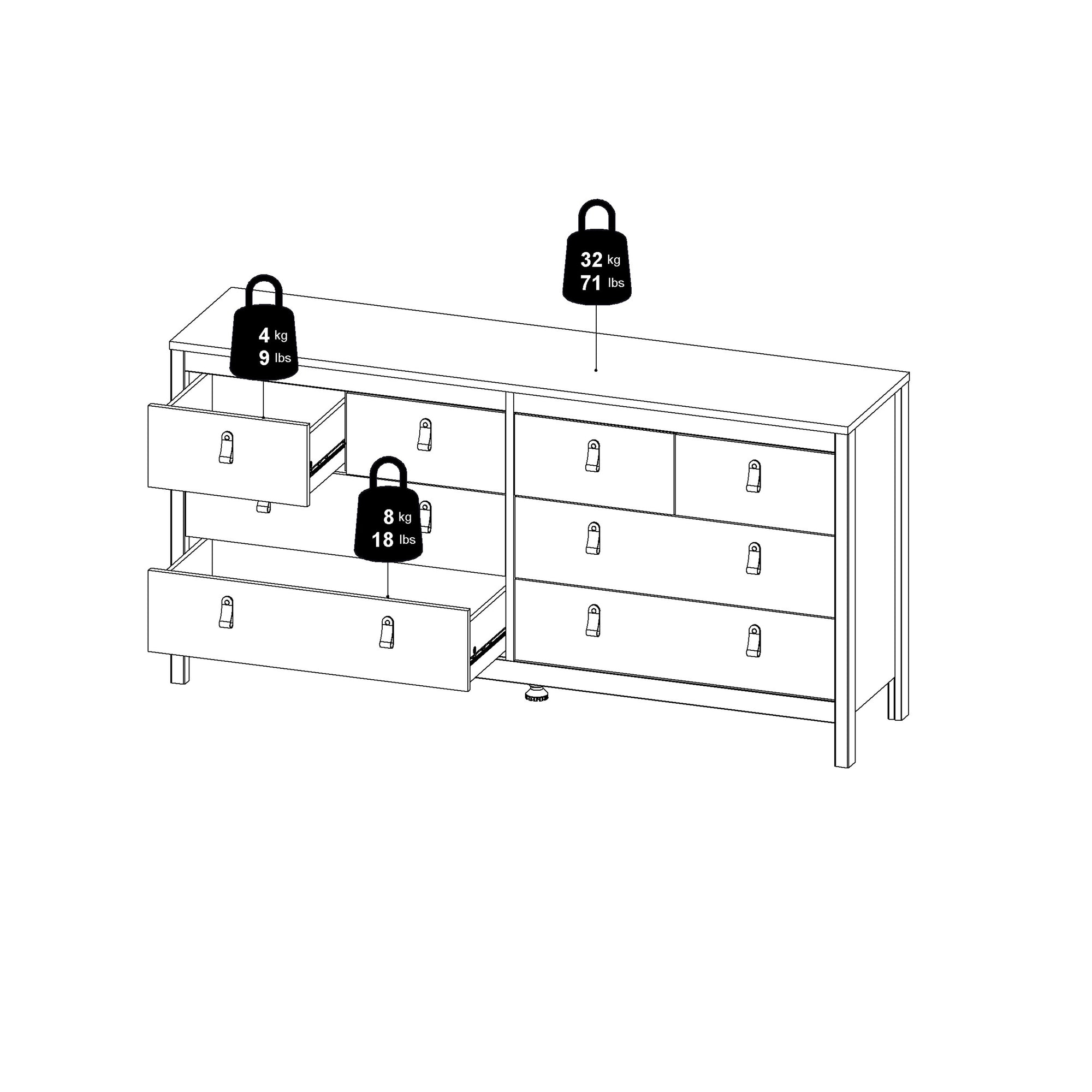 Barcelona Double Dresser 4+4 Drawers in Jackson Hickory Oak - INSIDE HOUSE