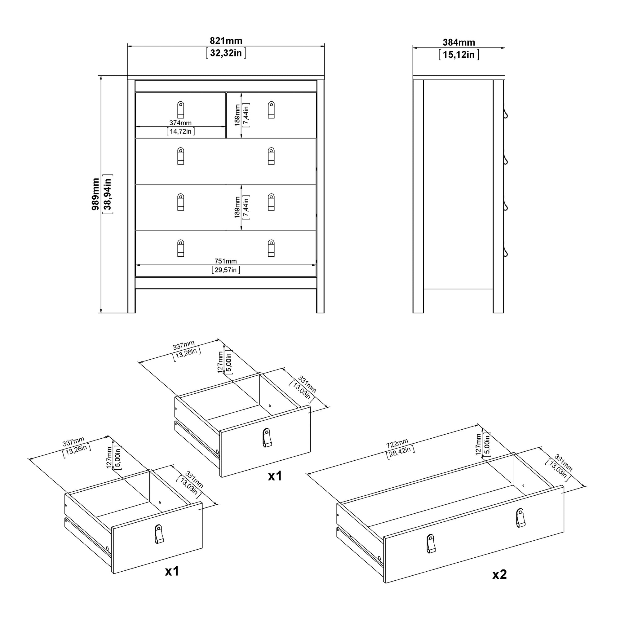 Barcelona Chest 3+2 Drawers in Matt Black - INSIDE HOUSE