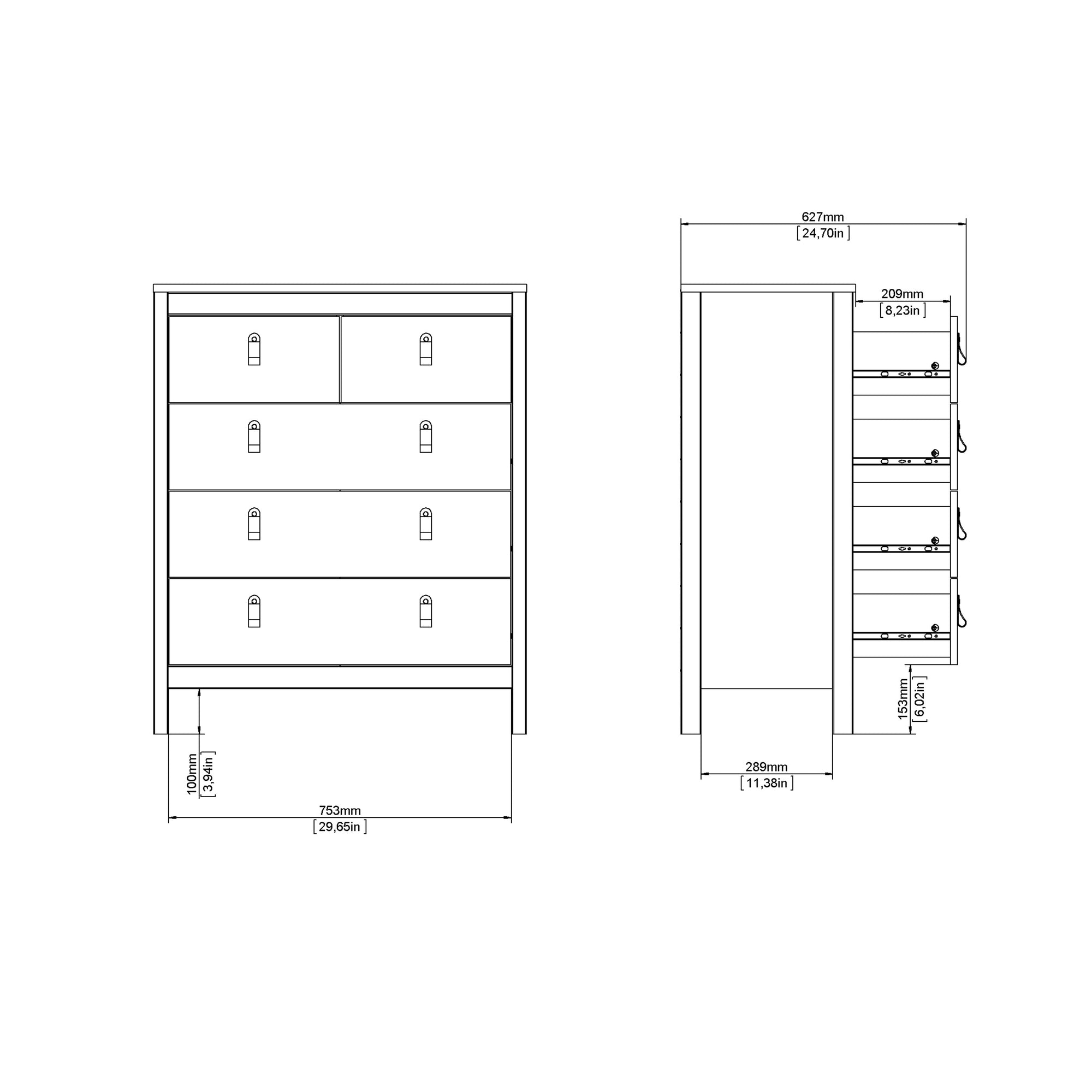 Barcelona Chest 3+2 Drawers in Jackson Hickory Oak - INSIDE HOUSE