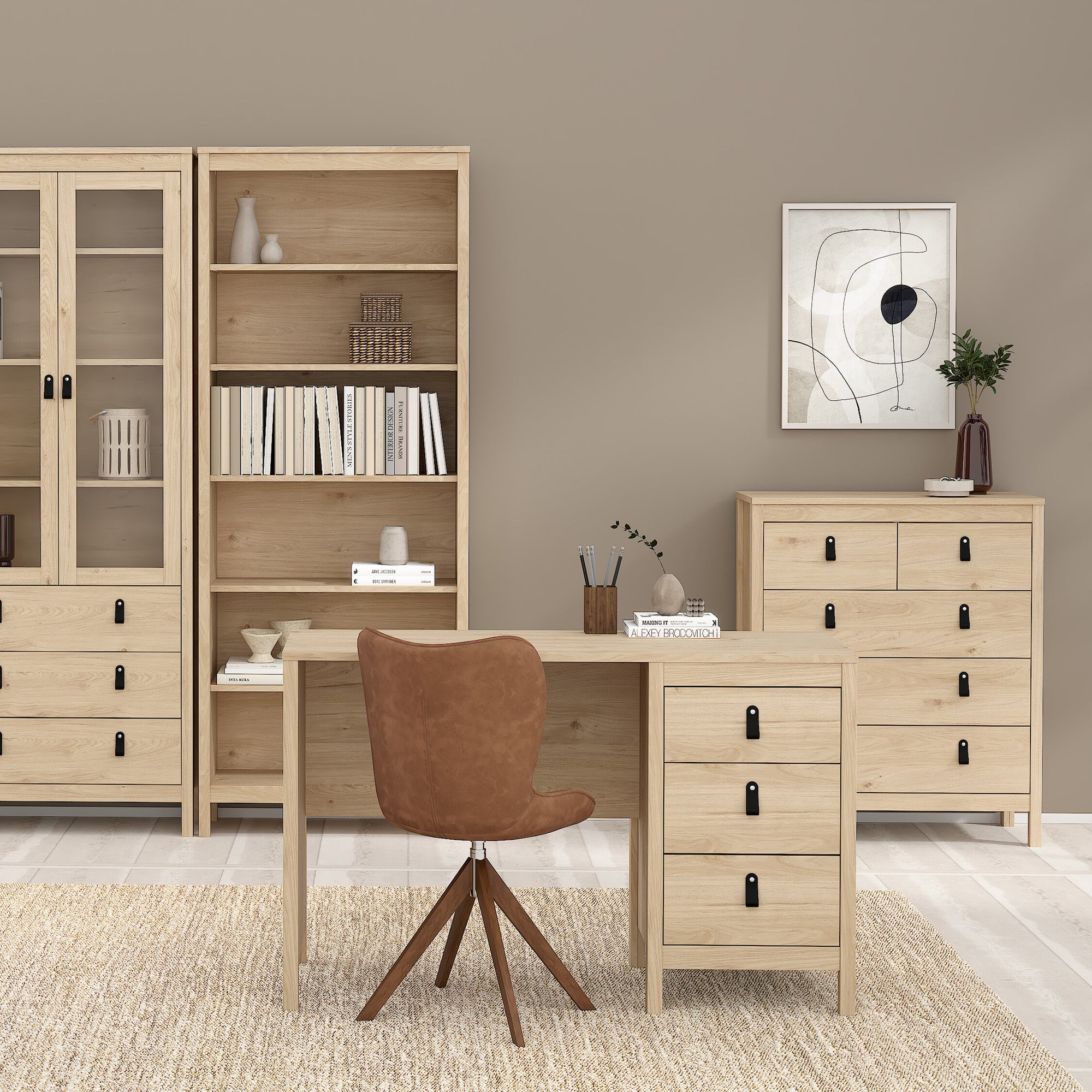 Barcelona Chest 3+2 Drawers in Jackson Hickory Oak - INSIDE HOUSE