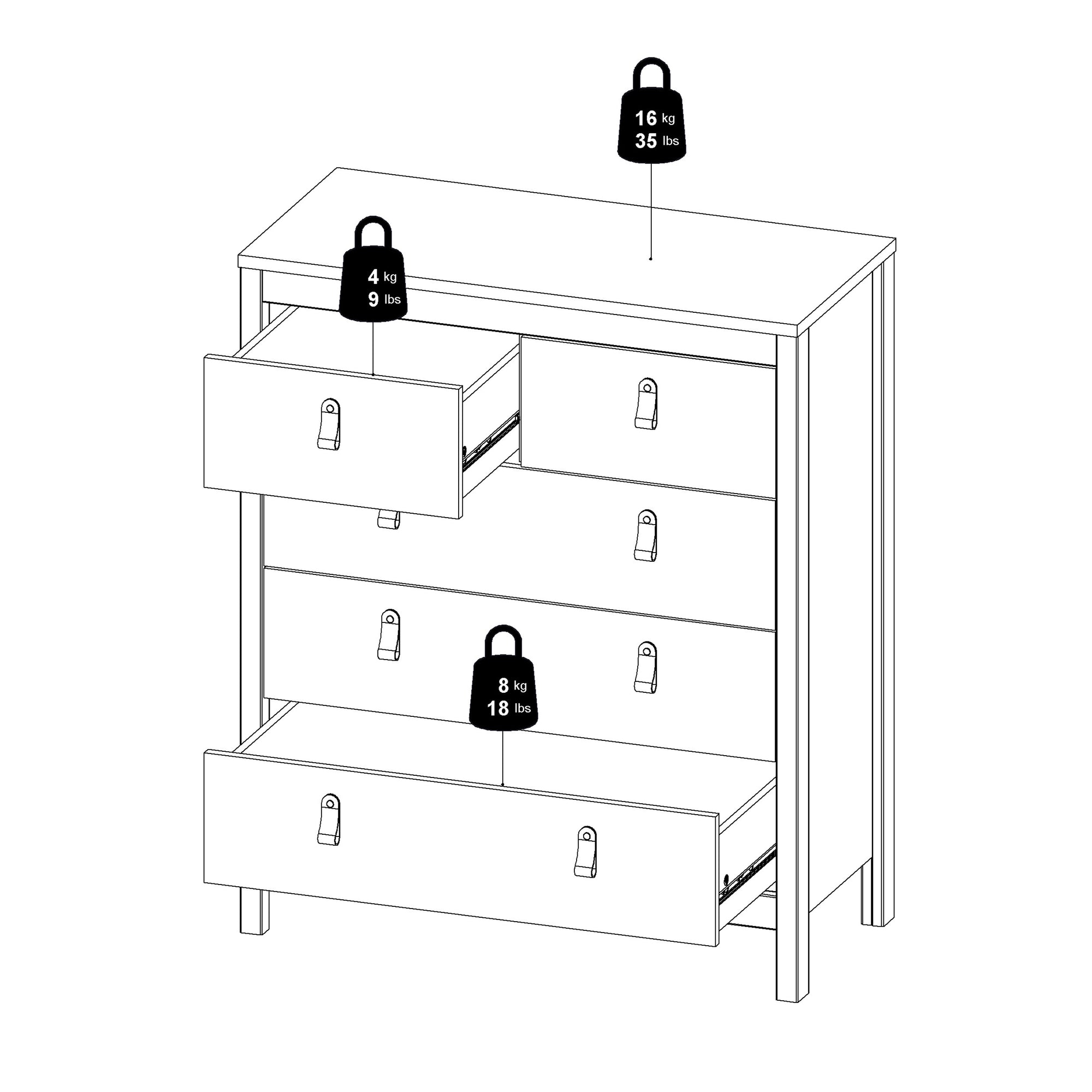 Barcelona Chest 3+2 Drawers in Jackson Hickory Oak - INSIDE HOUSE