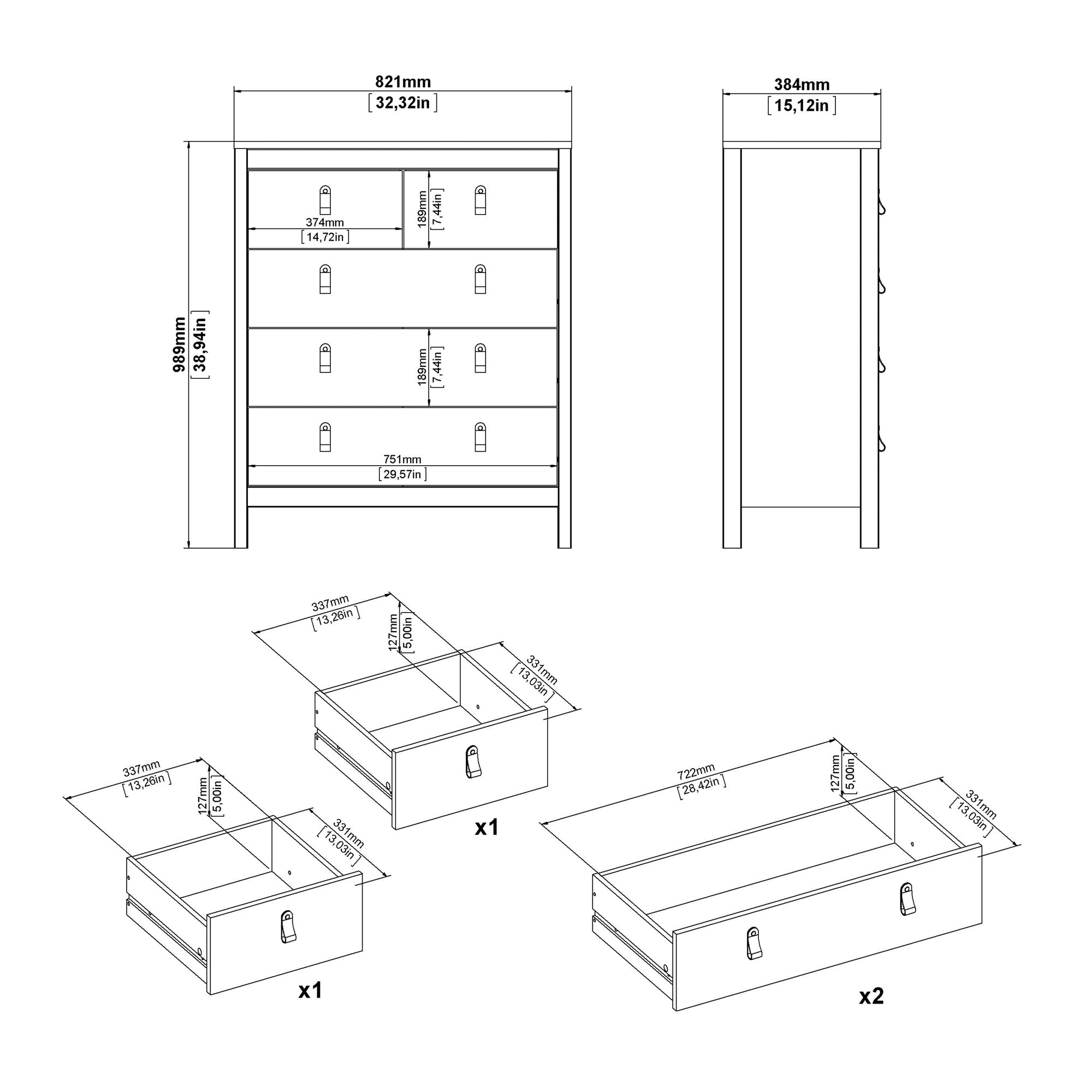 Barcelona Chest 3+2 Drawers in White - INSIDE HOUSE