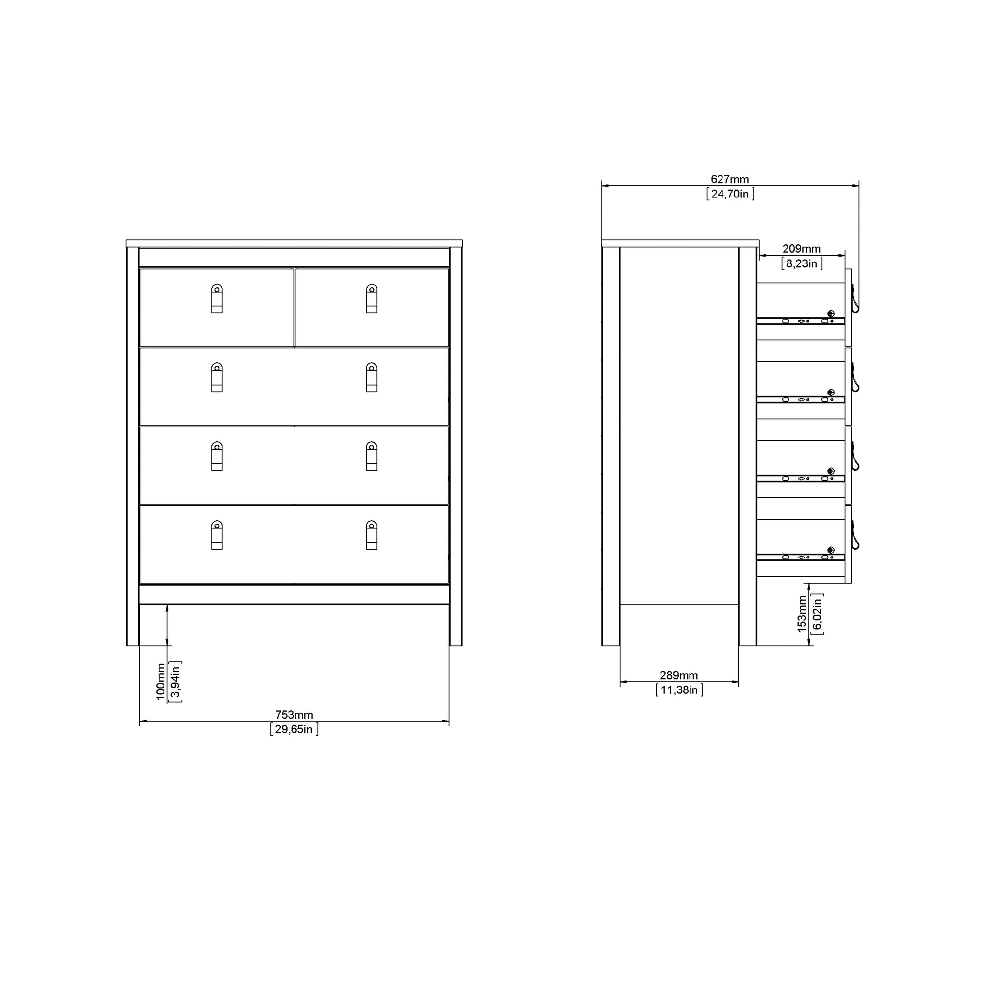 Barcelona Chest 3+2 Drawers in White - INSIDE HOUSE