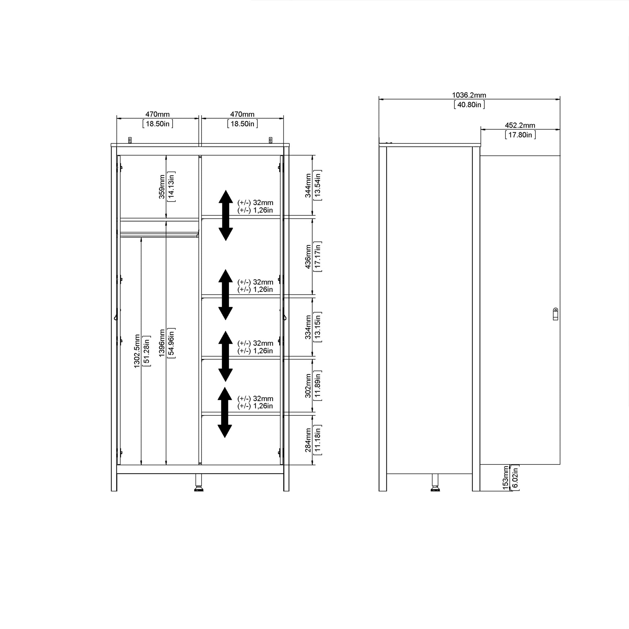 Barcelona Wardrobe with 2 Doors in Matt Black - INSIDE HOUSE