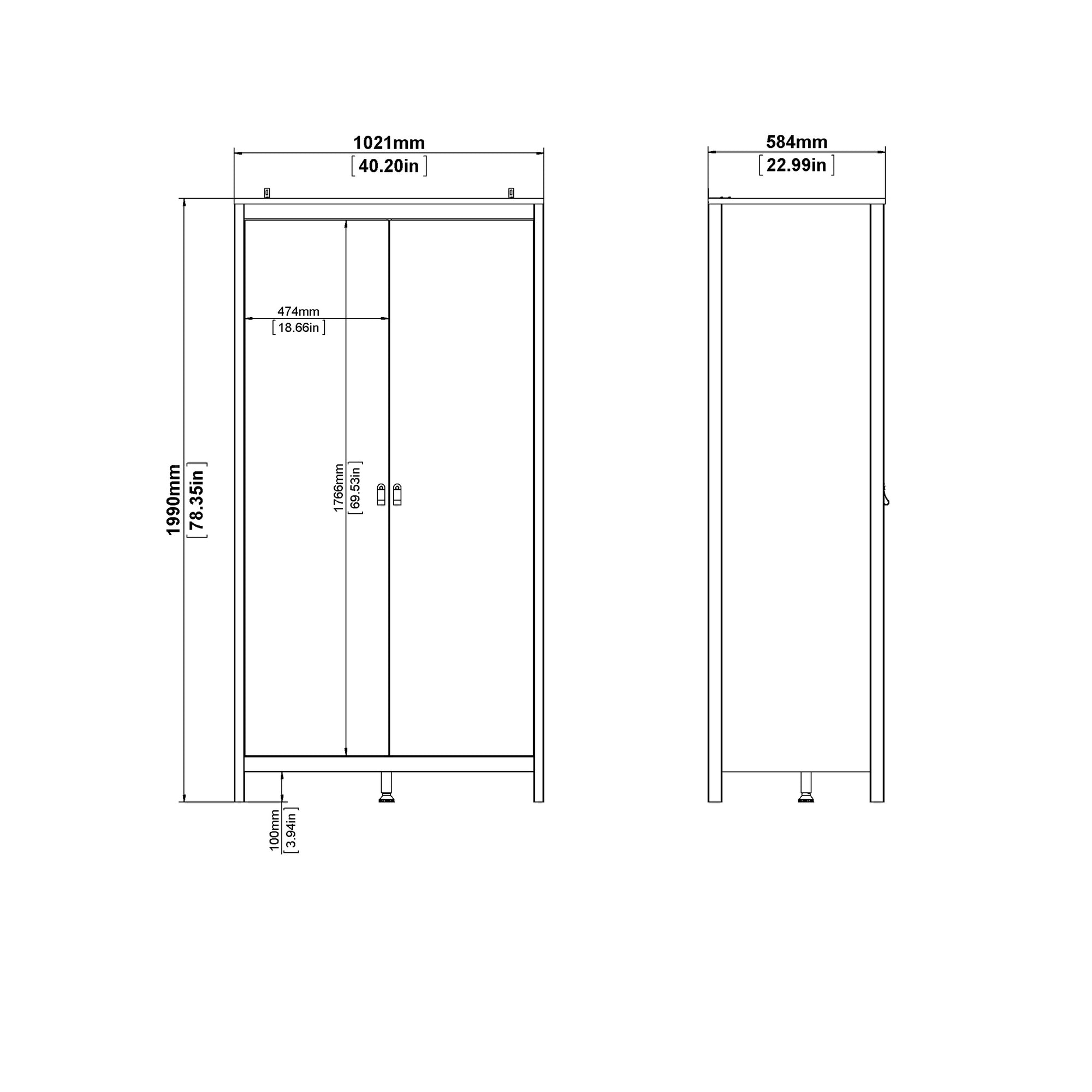 Barcelona Wardrobe with 2 Doors in Jackson Hickory Oak - INSIDE HOUSE