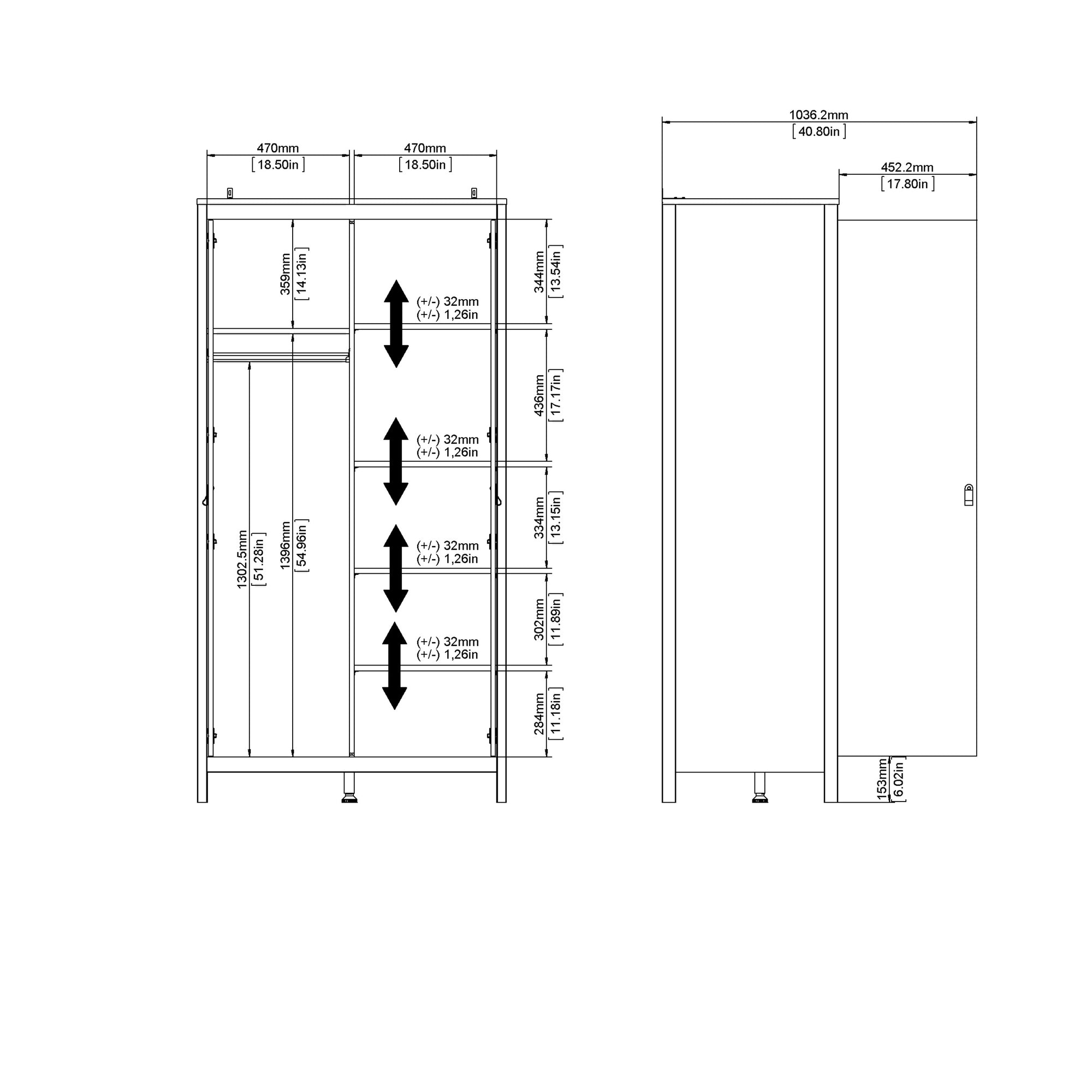 Barcelona Wardrobe with 2 Doors in White - INSIDE HOUSE