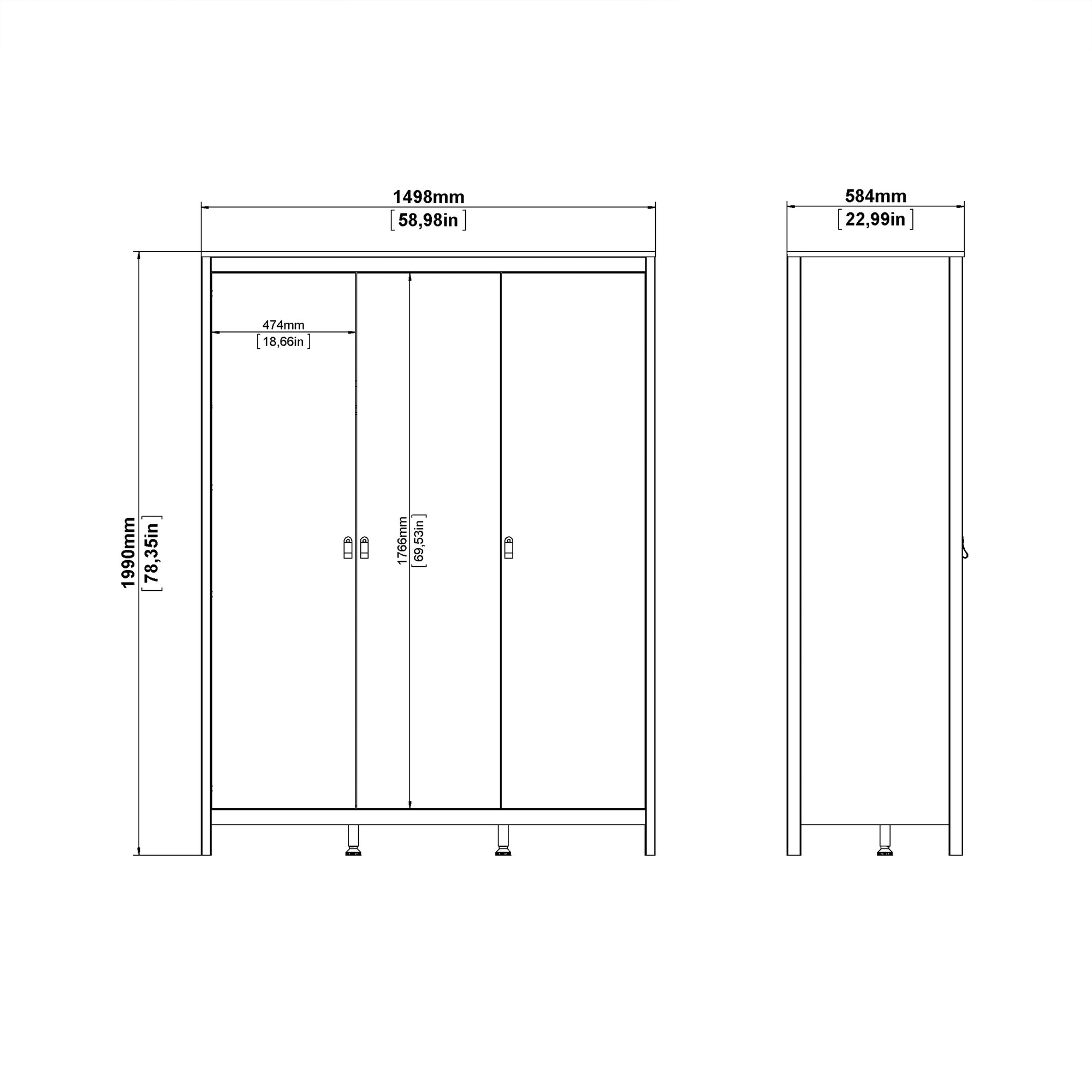 Barcelona Wardrobe with 3 Doors in Jackson Hickory Oak - INSIDE HOUSE