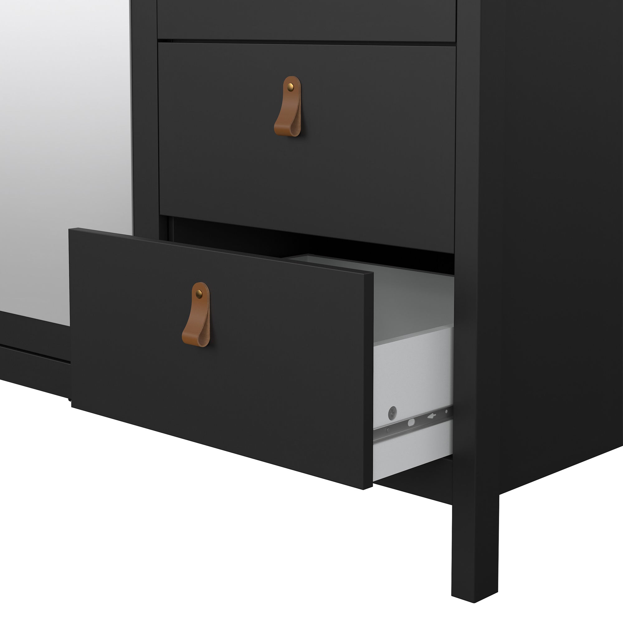 Barcelona Wardrobe with 2 Doors 1 Mirror Door 2 Drawers in Matt Black - INSIDE HOUSE