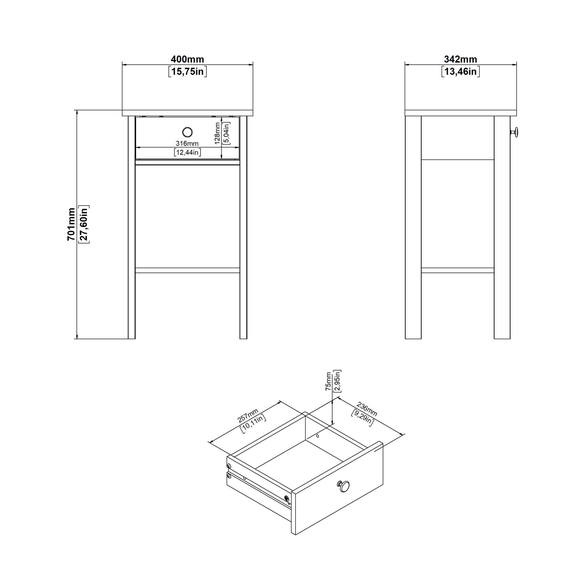 Barcelona Bedside Table with 1 Drawer in Matt Black - INSIDE HOUSE