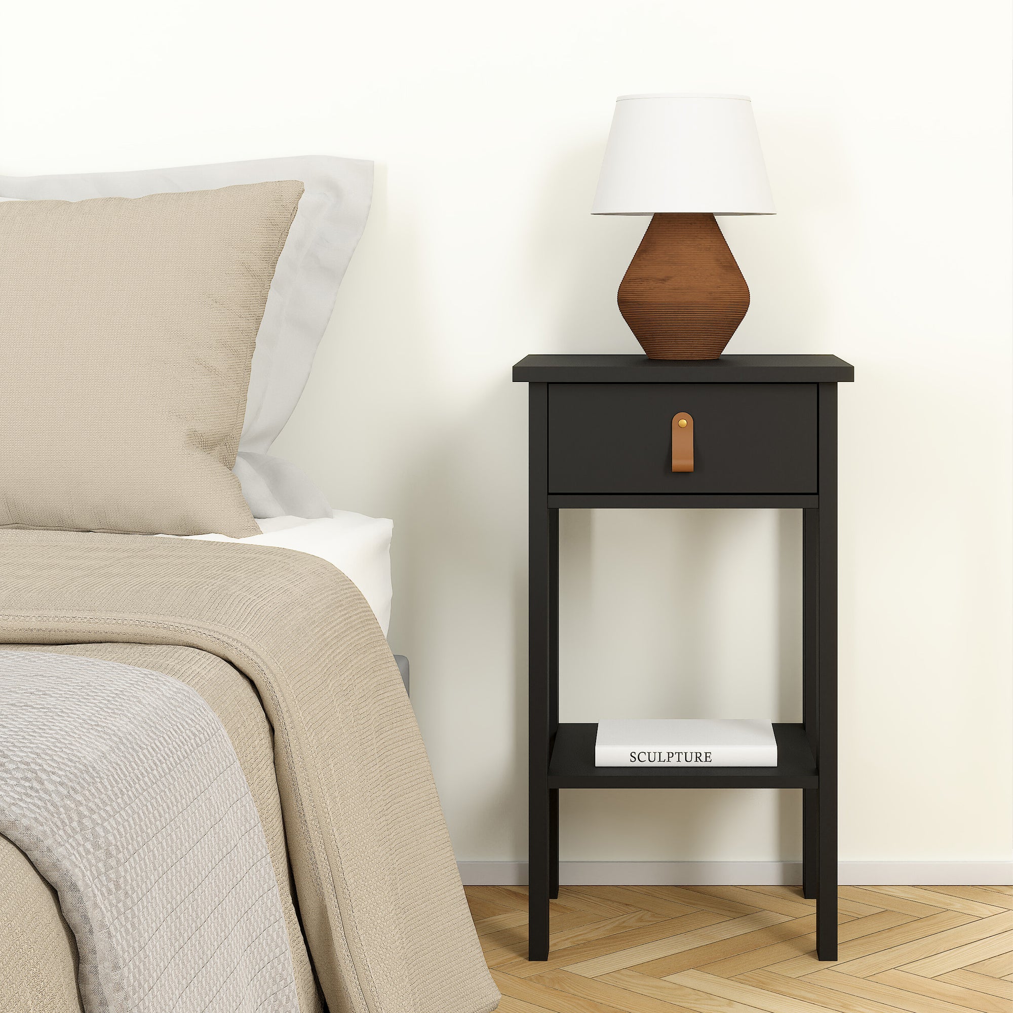 Barcelona Bedside Table with 1 Drawer in Matt Black - INSIDE HOUSE