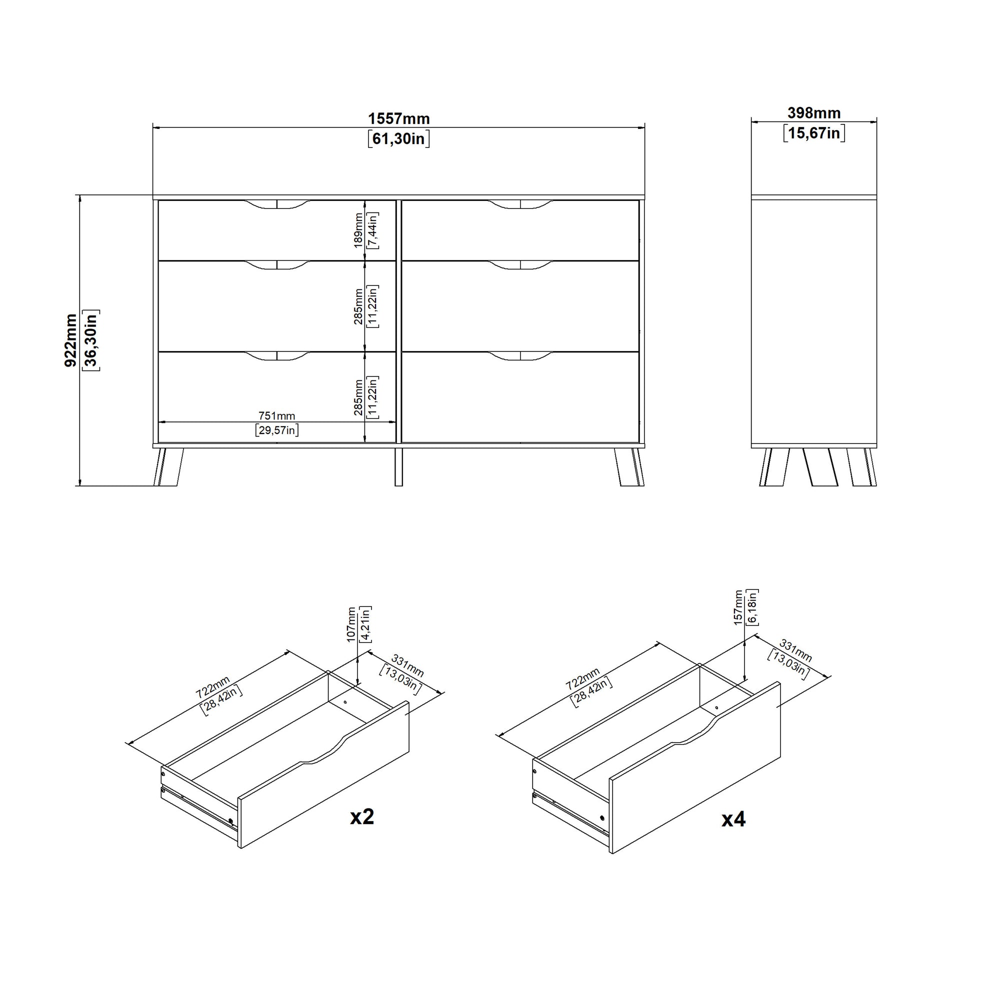 Simpson 6 Drawers Double Dresser in Jackson Hickory and White - INSIDE HOUSE