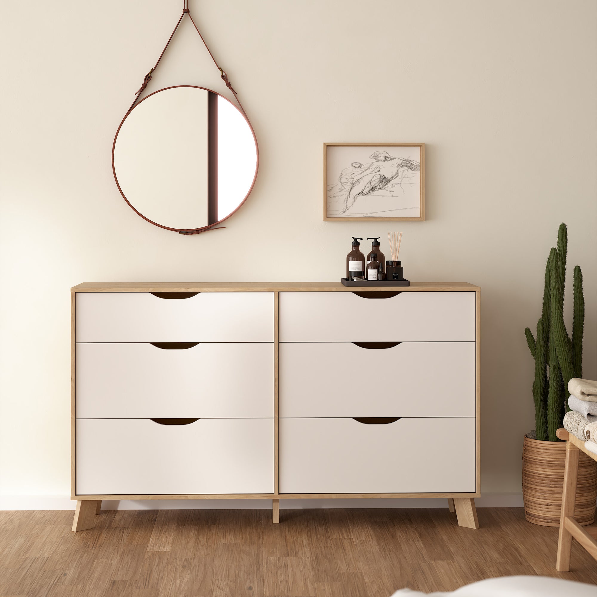 Simpson 6 Drawers Double Dresser in Jackson Hickory and White - INSIDE HOUSE