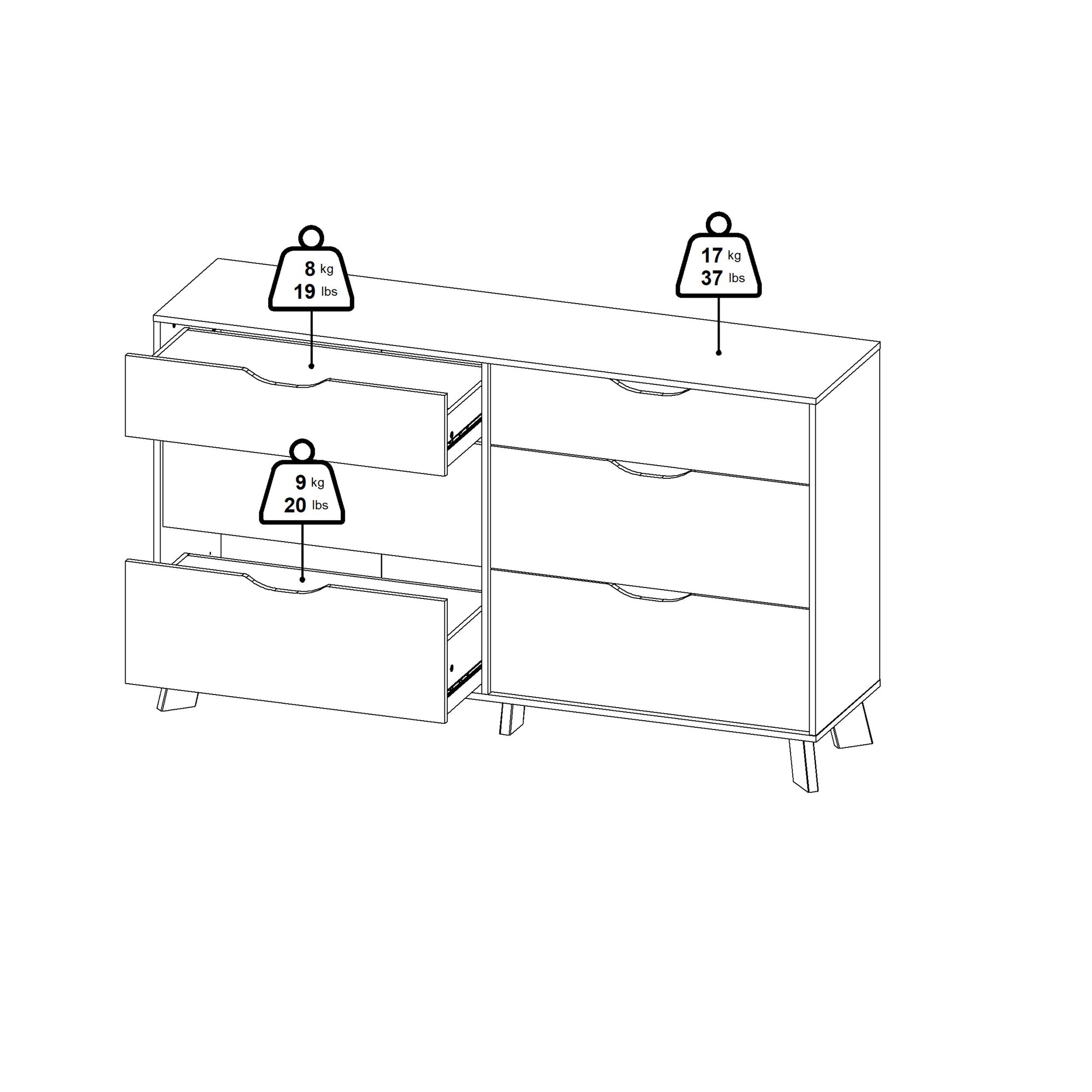 Simpson 6 Drawers Double Dresser in Jackson Hickory and White - INSIDE HOUSE