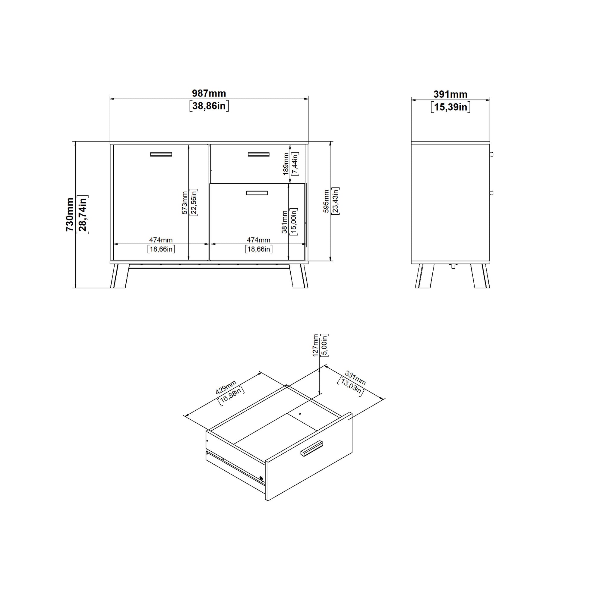 Simpson Sideboard 2 Doors + 1 Drawer in Jackson Hickory and White - INSIDE HOUSE