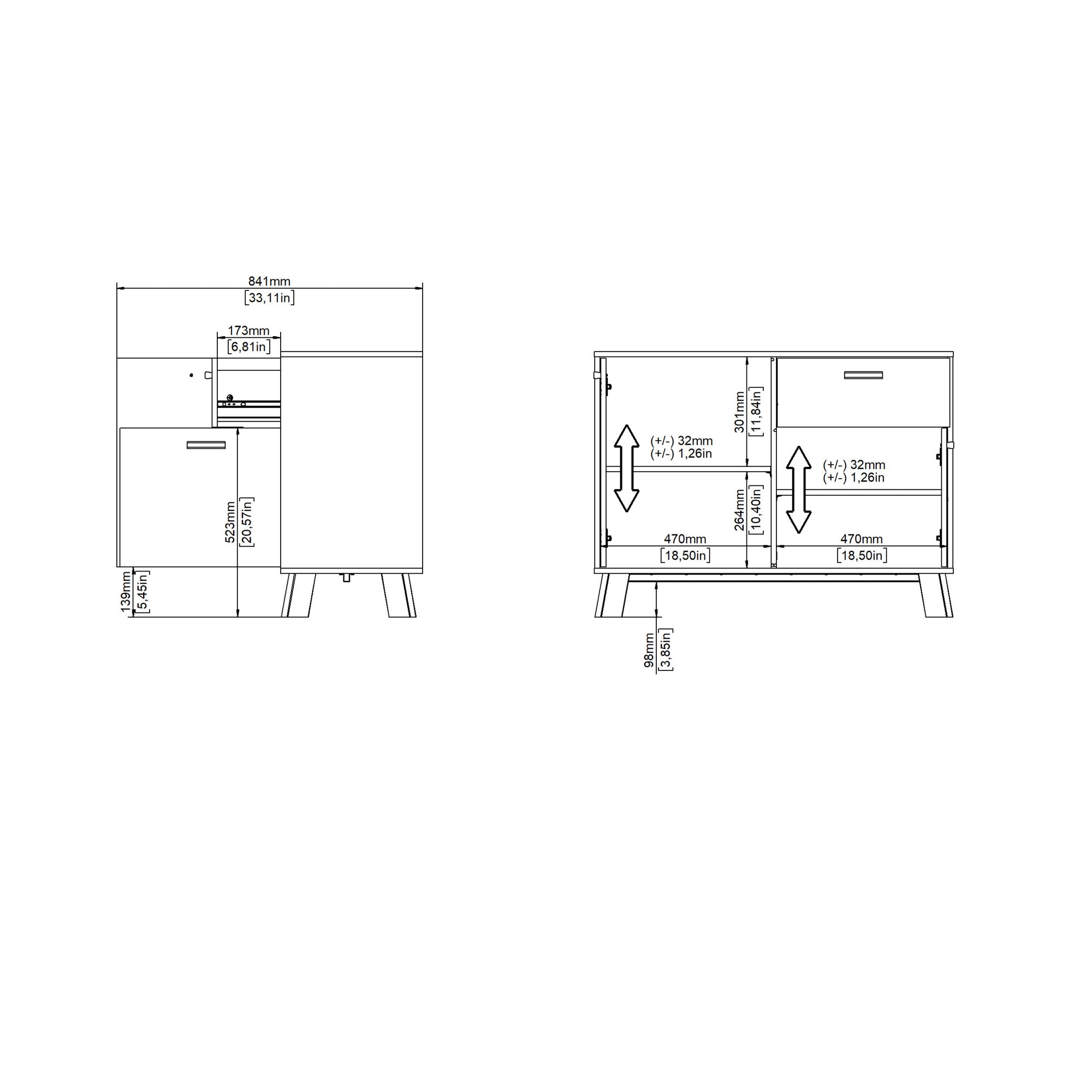 Simpson Sideboard 2 Doors + 1 Drawer in Jackson Hickory and White - INSIDE HOUSE