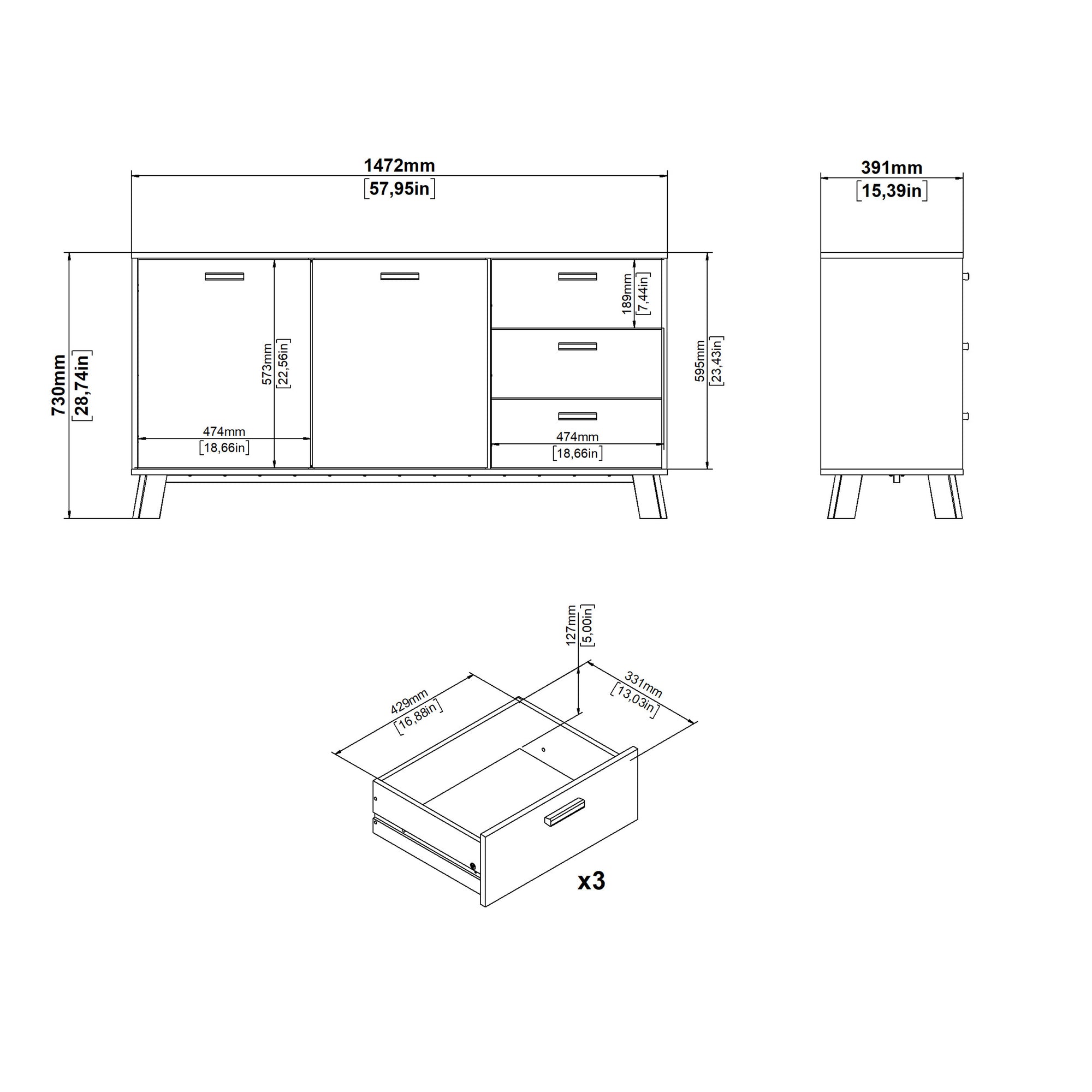 Simpson Sideboard 2 Doors + 3 Drawers in Jackson Hickory and White - INSIDE HOUSE