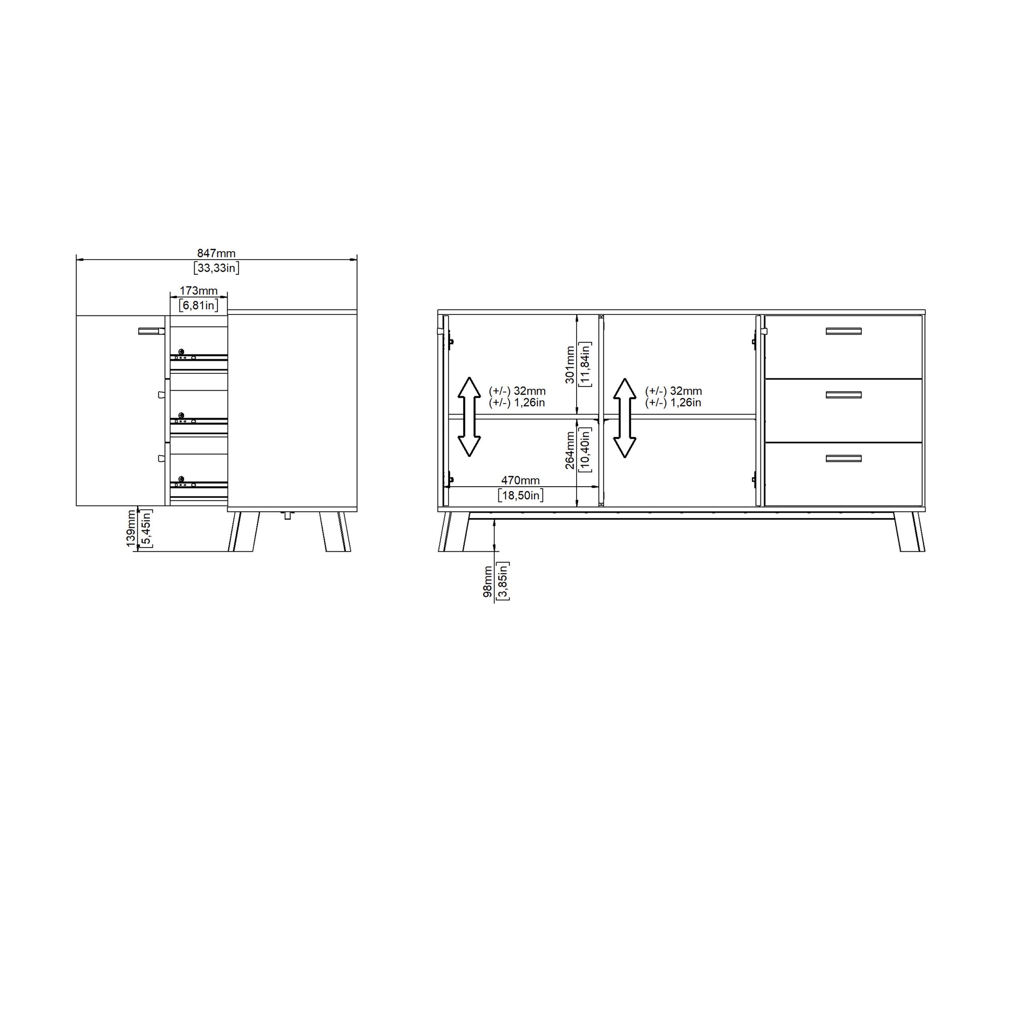 Simpson Sideboard 2 Doors + 3 Drawers in Jackson Hickory and White - INSIDE HOUSE