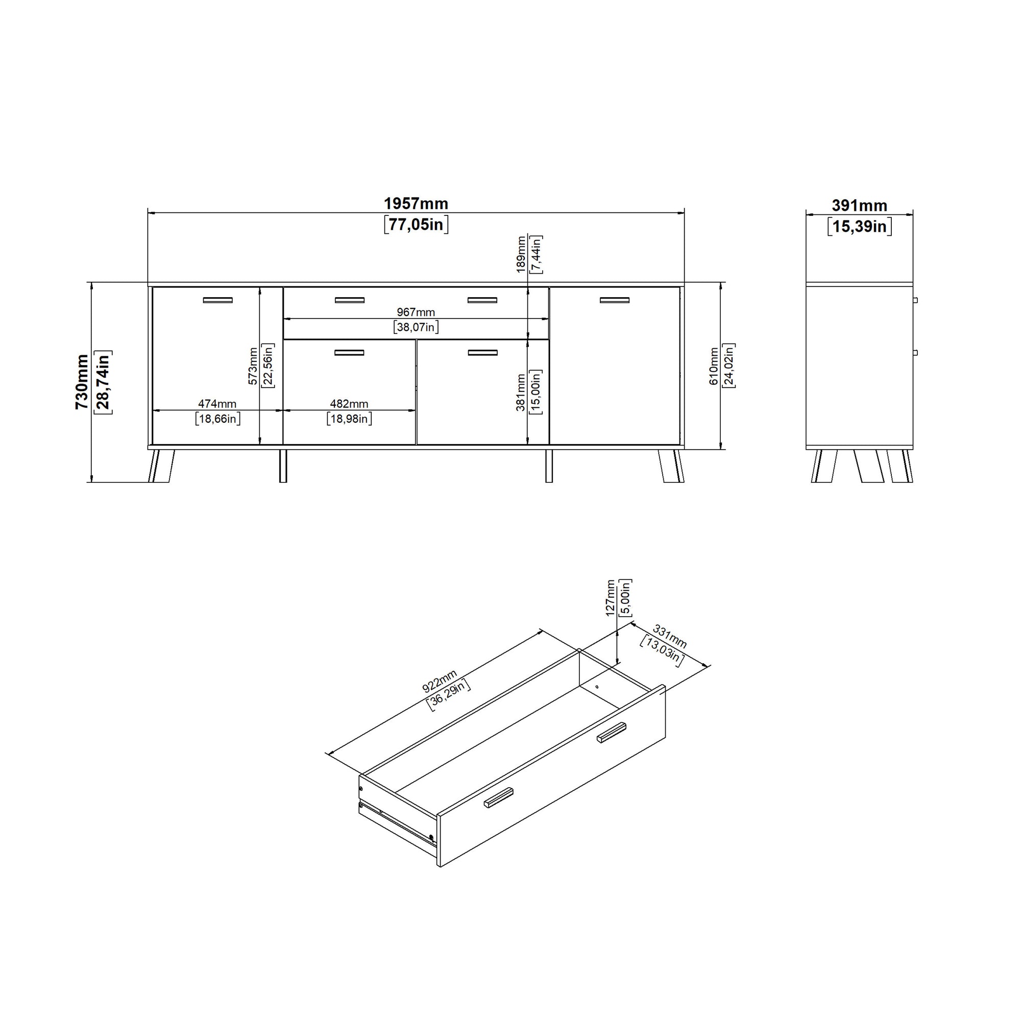 Simpson Sideboard 4 Doors + 1 Drawer in Jackson Hickory and White - INSIDE HOUSE