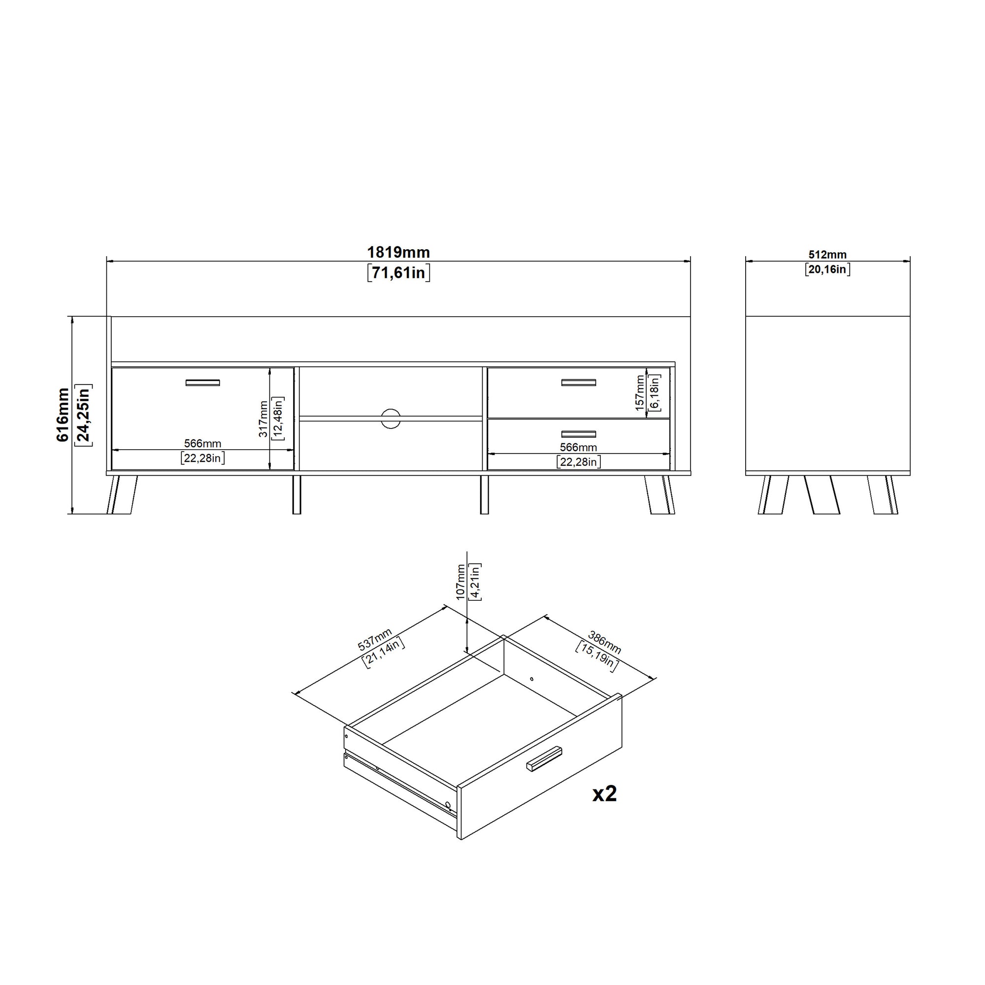 Simpson TV-unit with 1 Door + 2 Drawers in Jackson Hickory and White - INSIDE HOUSE