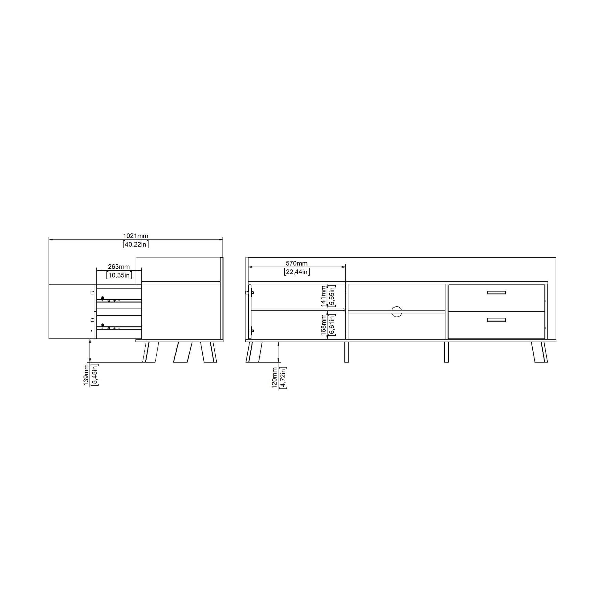 Simpson TV-unit with 1 Door + 2 Drawers in Jackson Hickory and White - INSIDE HOUSE