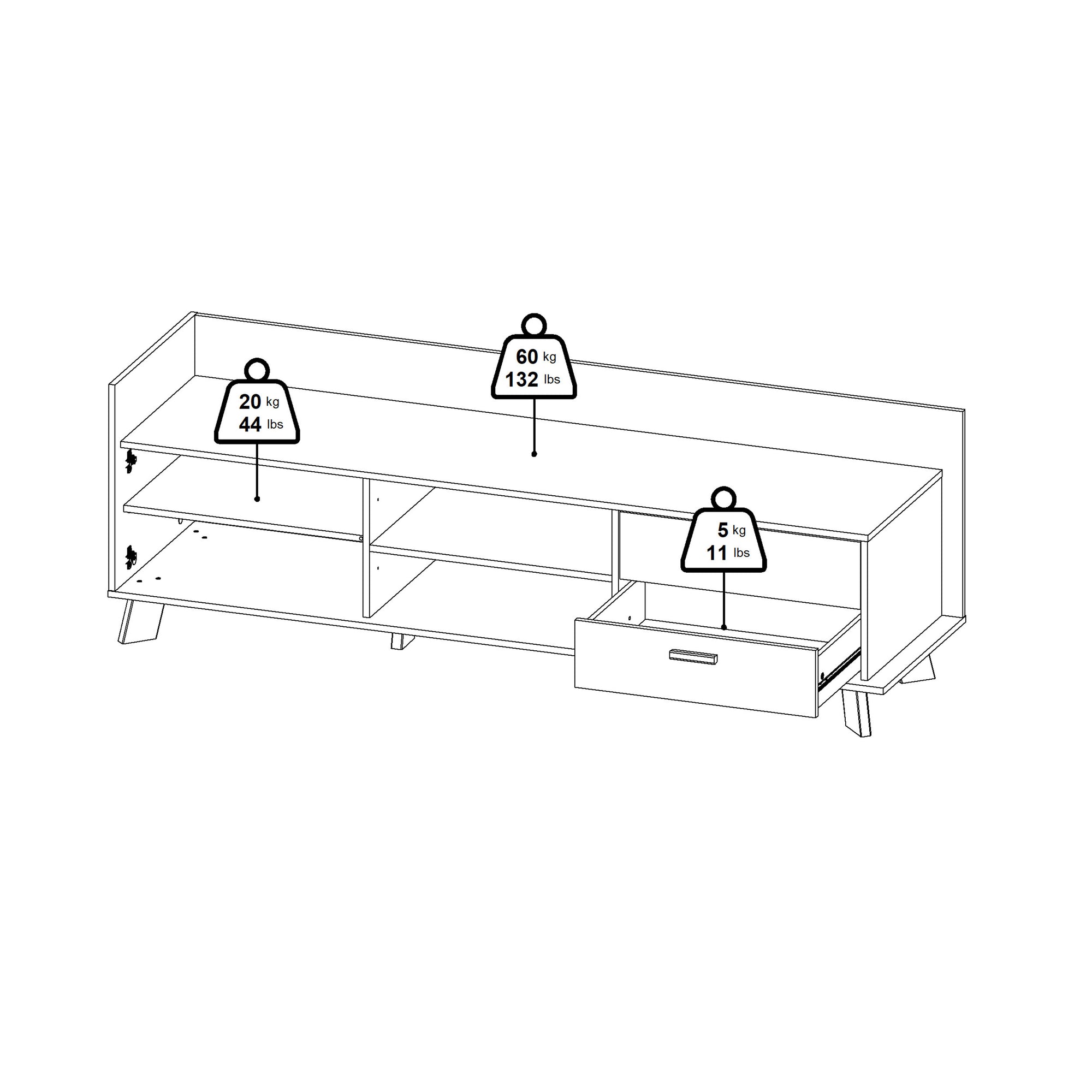 Simpson TV-unit with 1 Door + 2 Drawers in Jackson Hickory and White - INSIDE HOUSE