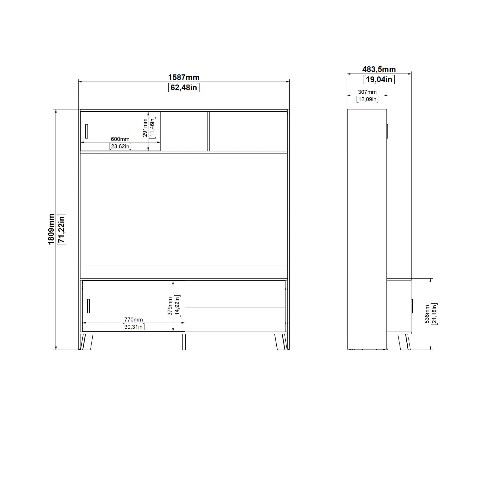 Simpson TV-Wall Unit with 2 Sliding Doors in Jackson Hickory and White - INSIDE HOUSE