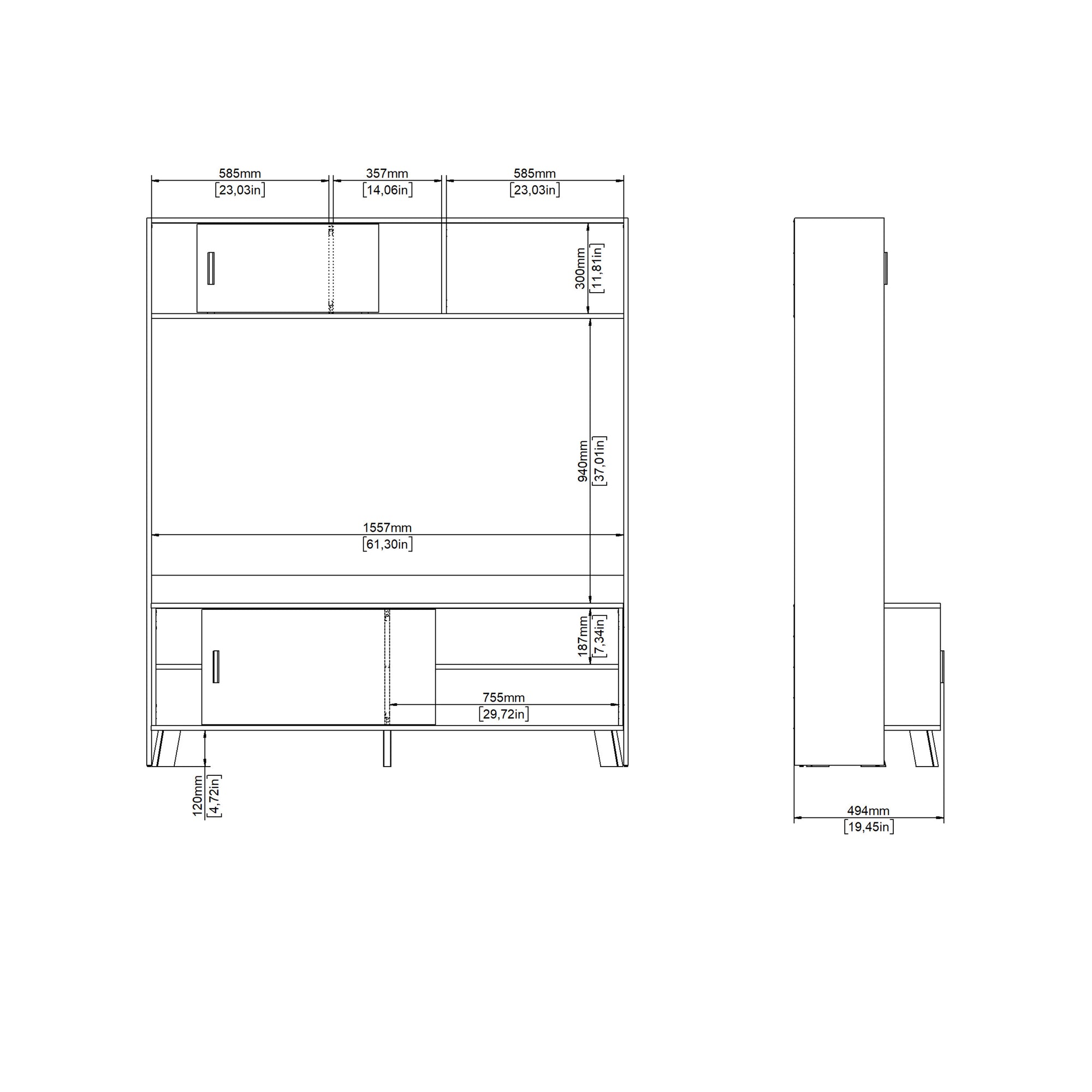 Simpson TV-Wall Unit with 2 Sliding Doors in Jackson Hickory and White - INSIDE HOUSE