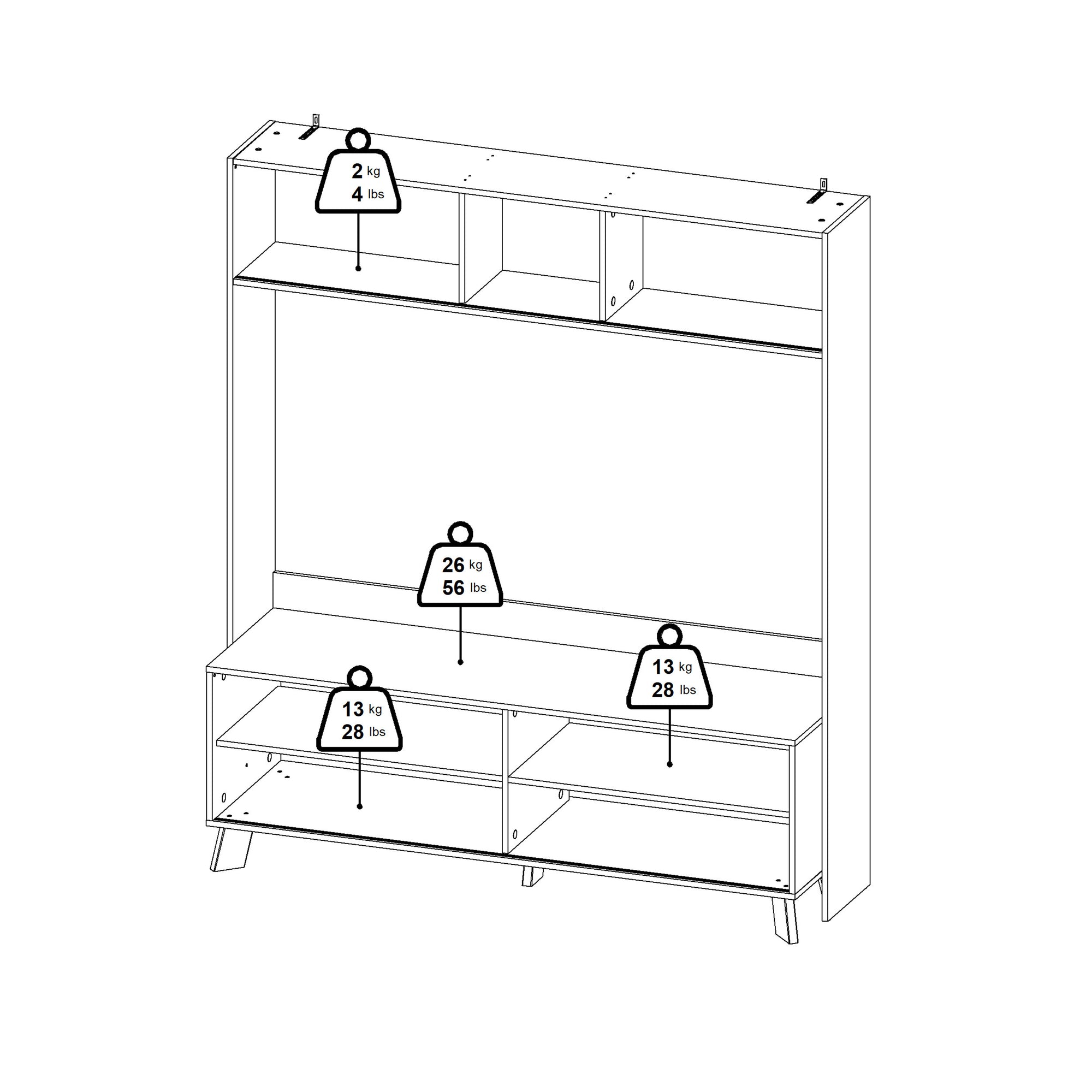 Simpson TV-Wall Unit with 2 Sliding Doors in Jackson Hickory and White - INSIDE HOUSE