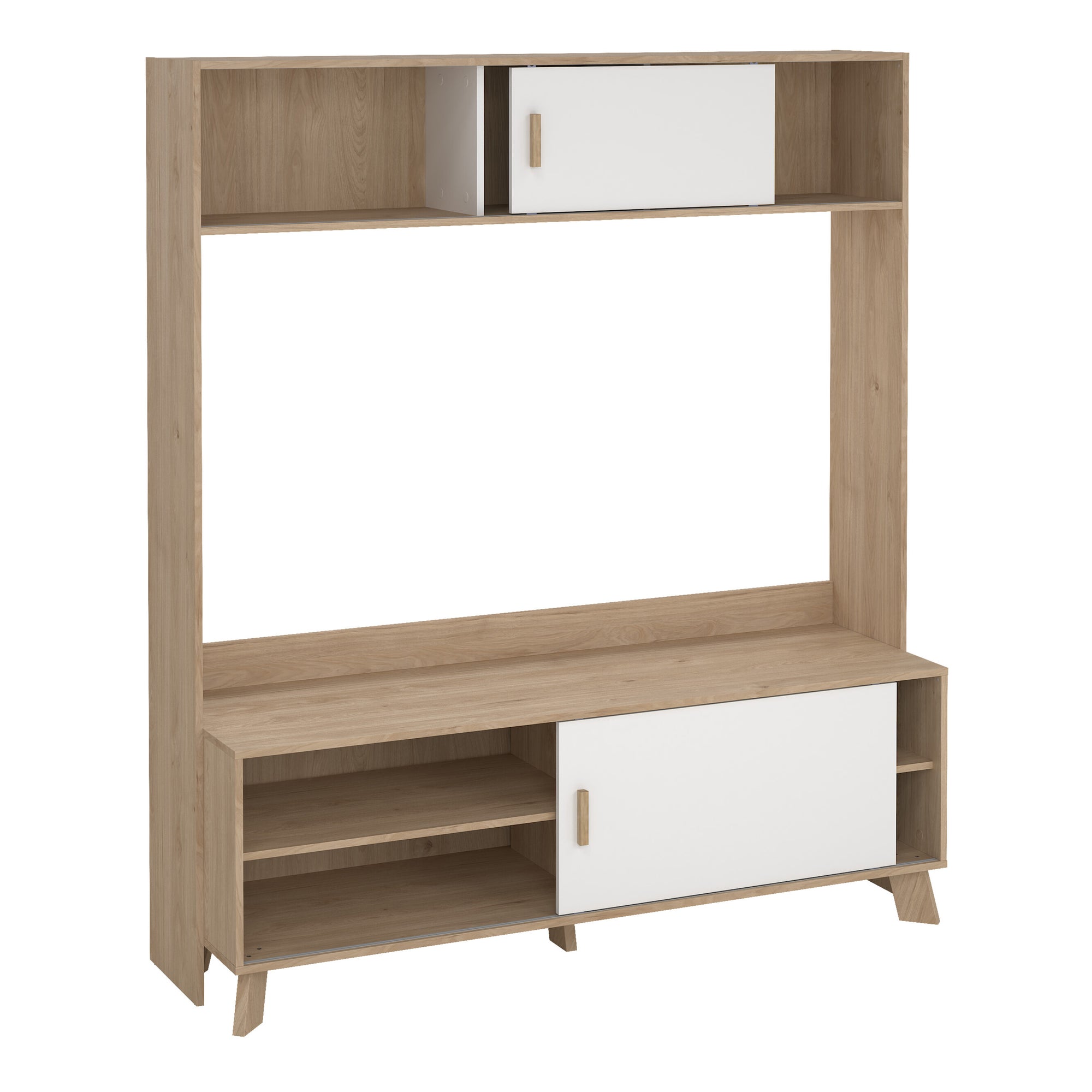 Simpson TV-Wall Unit with 2 Sliding Doors in Jackson Hickory and White - INSIDE HOUSE