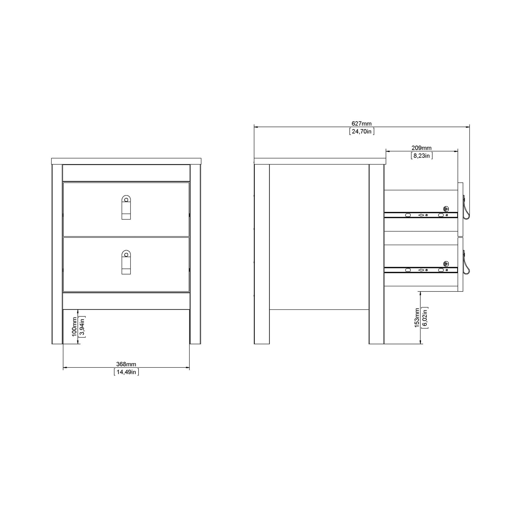 Madrid Bedside Table 2 Drawers in White