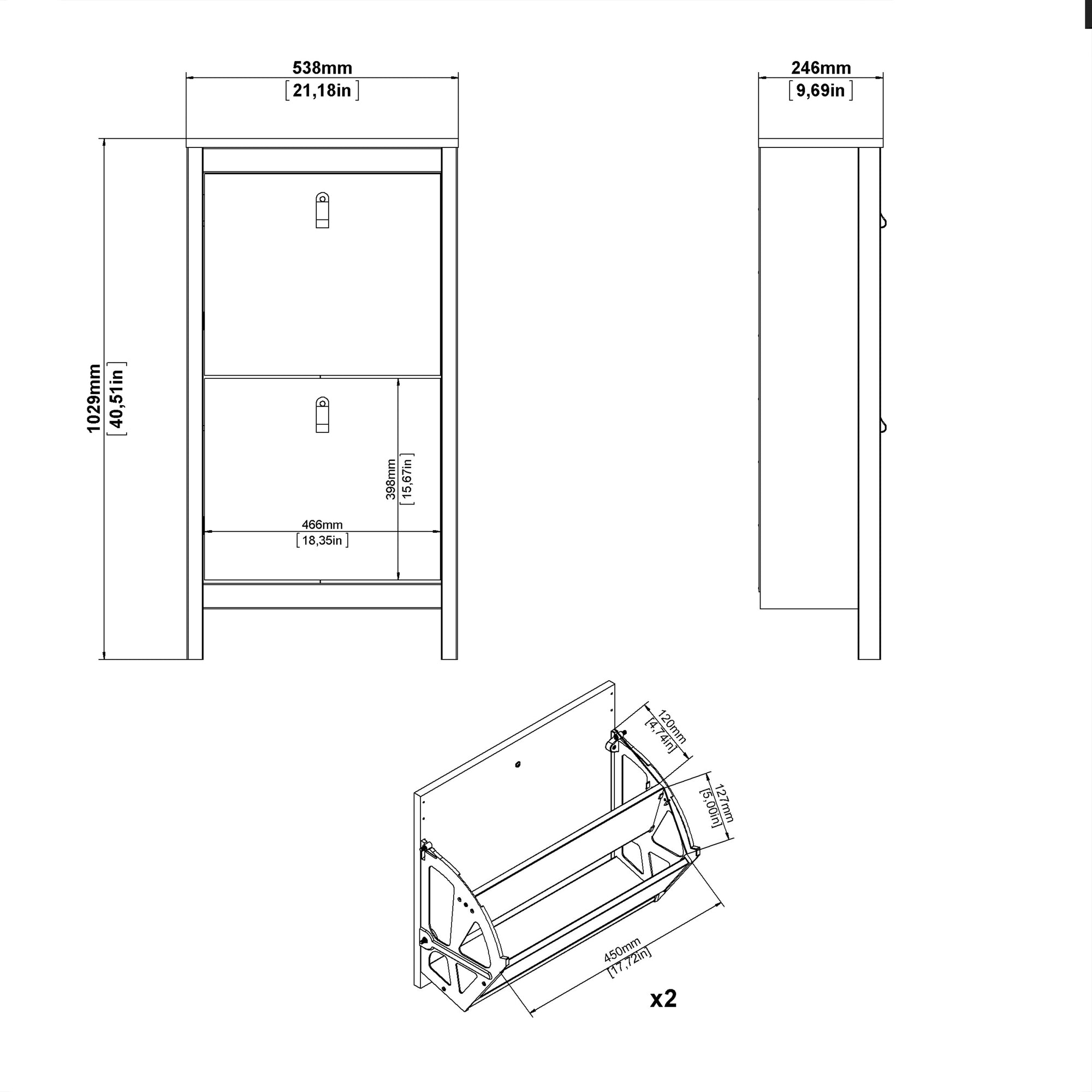 Madrid Shoe Cabinet 2 Flip Down Doors in Matt Black