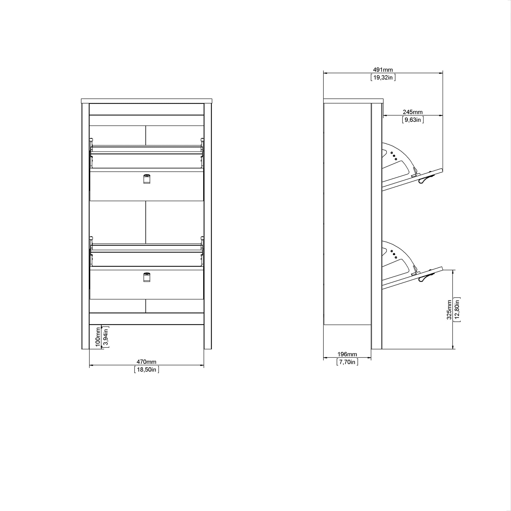 Madrid Shoe Cabinet 2 Flip Down Doors in Matt Black