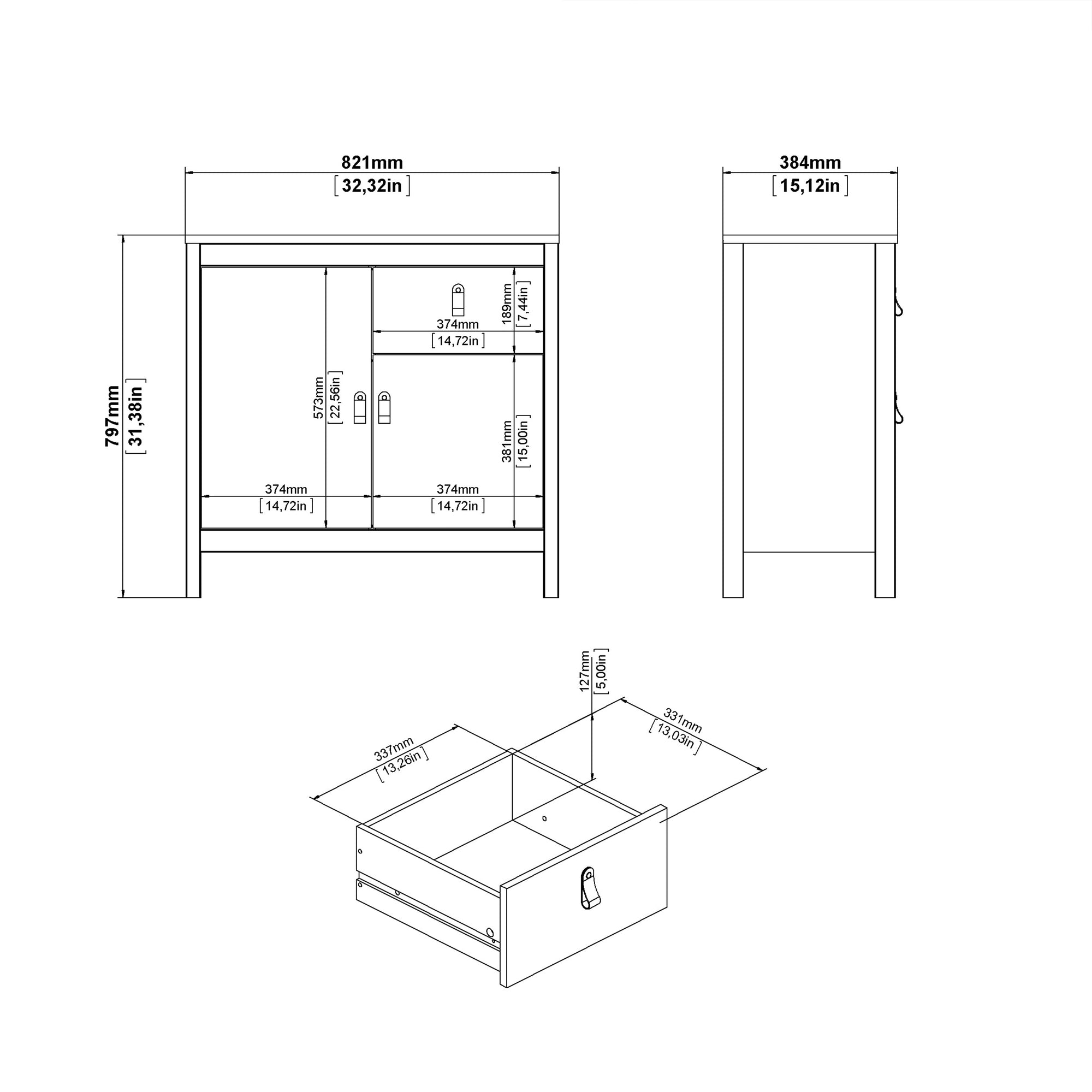 Madrid Sideboard 2 Doors 1 Drawer in Matt Black