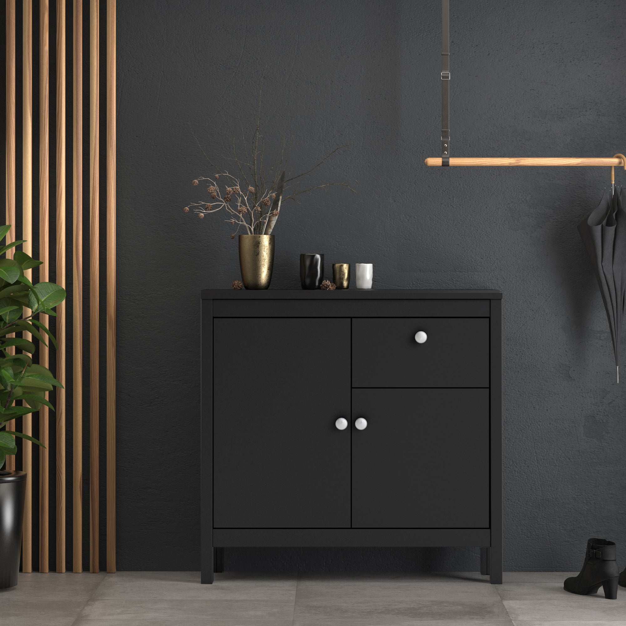 Madrid Sideboard 2 Doors 1 Drawer in Matt Black