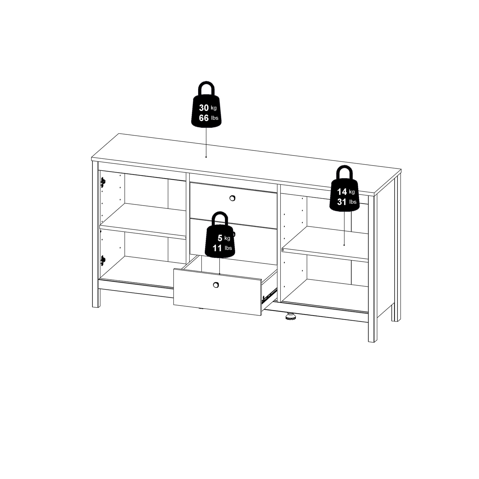 Madrid Sideboard 2 Doors 3 Drawers in Matt Black