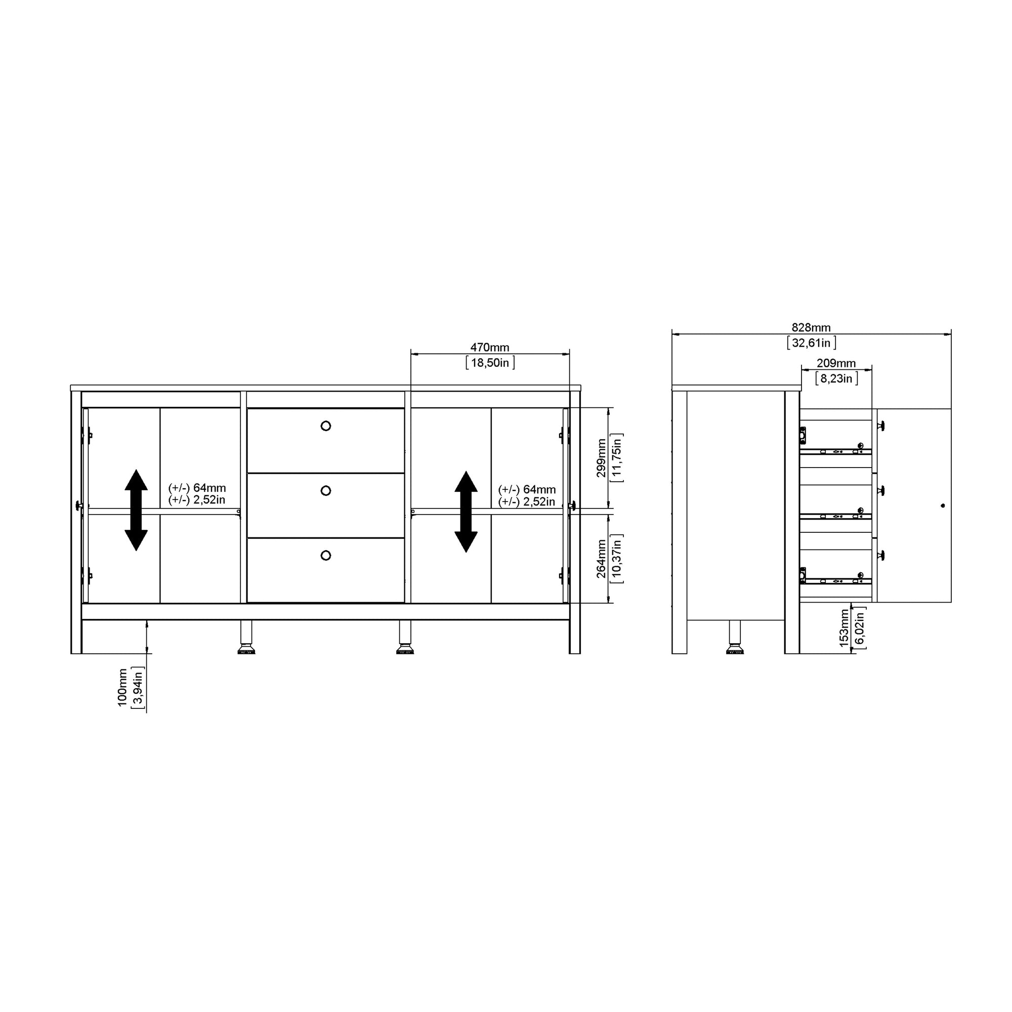 Madrid Sideboard 2 Doors 3 Drawers in White