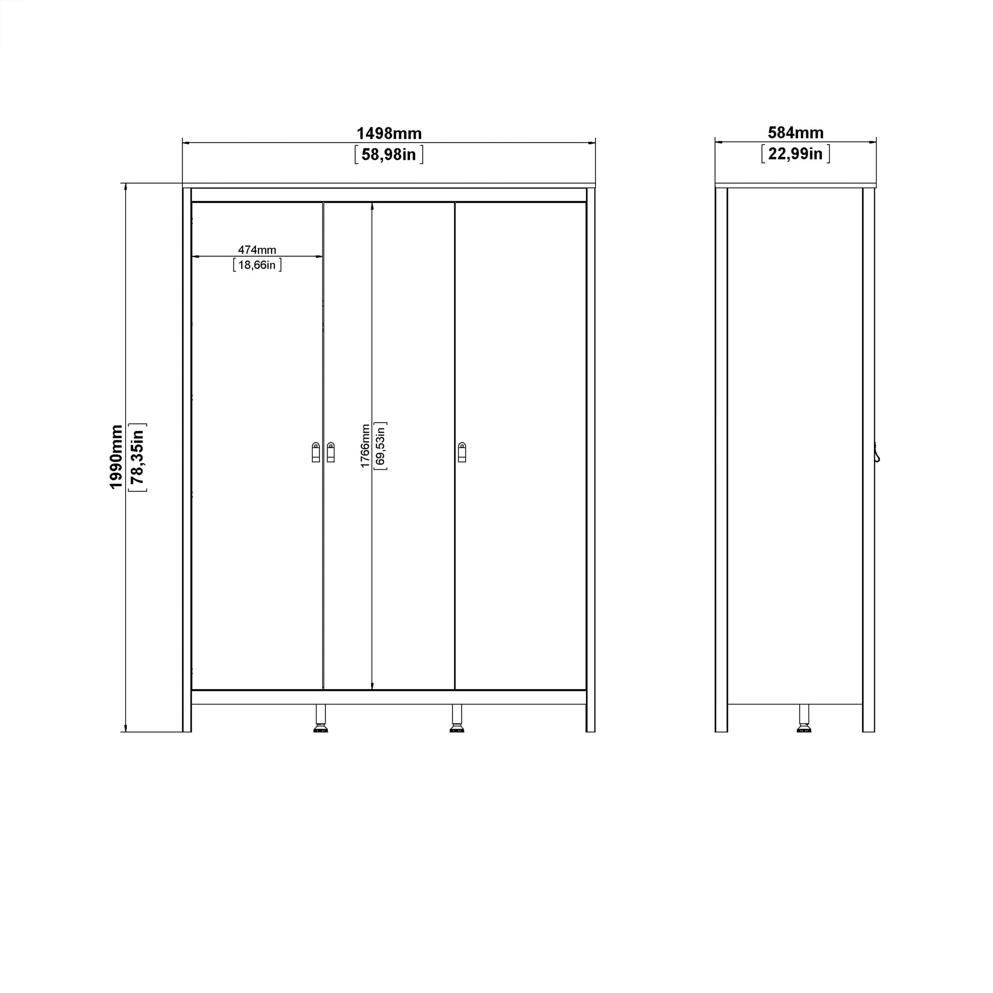 Madrid Wardrobe with 3 Doors in White